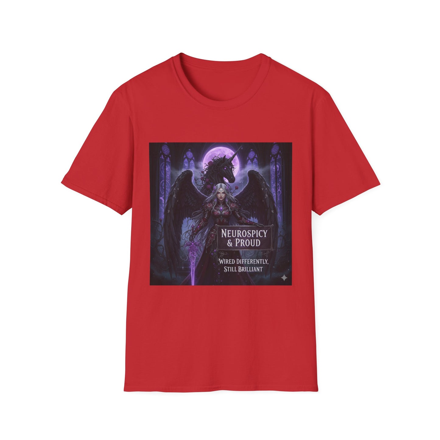 Empowering Gothic Fantasy Tee – Angelic Warrior & Dragon Design