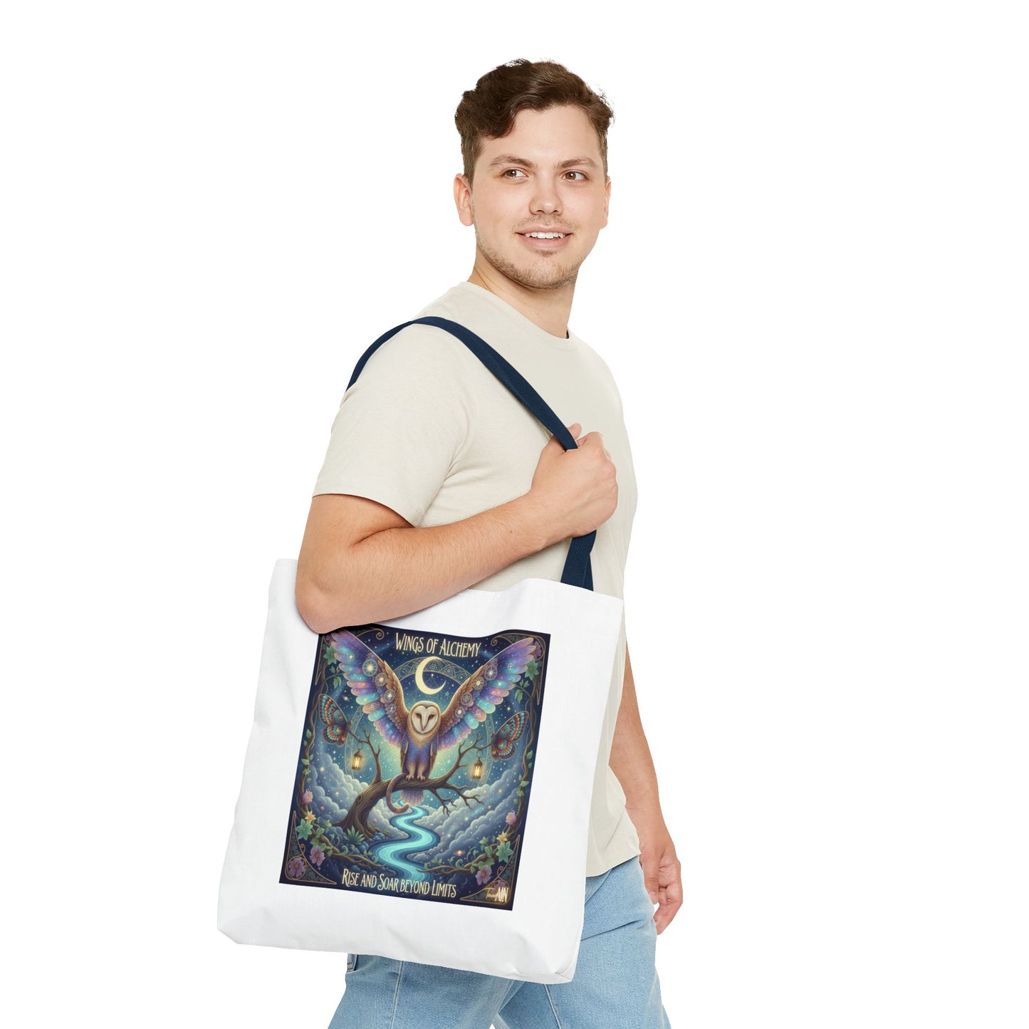 Wings of Alchemy Tote Bag, Whimsical Owl Design, Eco-Friendly Bag, Gift for Nature Lovers, Boho Style Shopping Bag