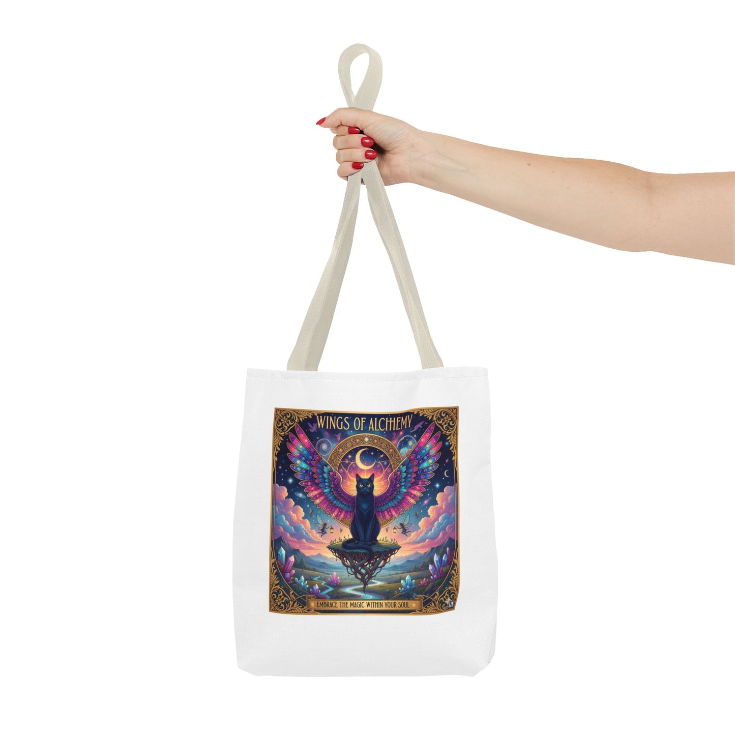 Wings of Alchemy Tote Bag, Colorful Art Tote, Cat Lover Gift, Bohemian Style Bag, Eco-Friendly Shopping Tote