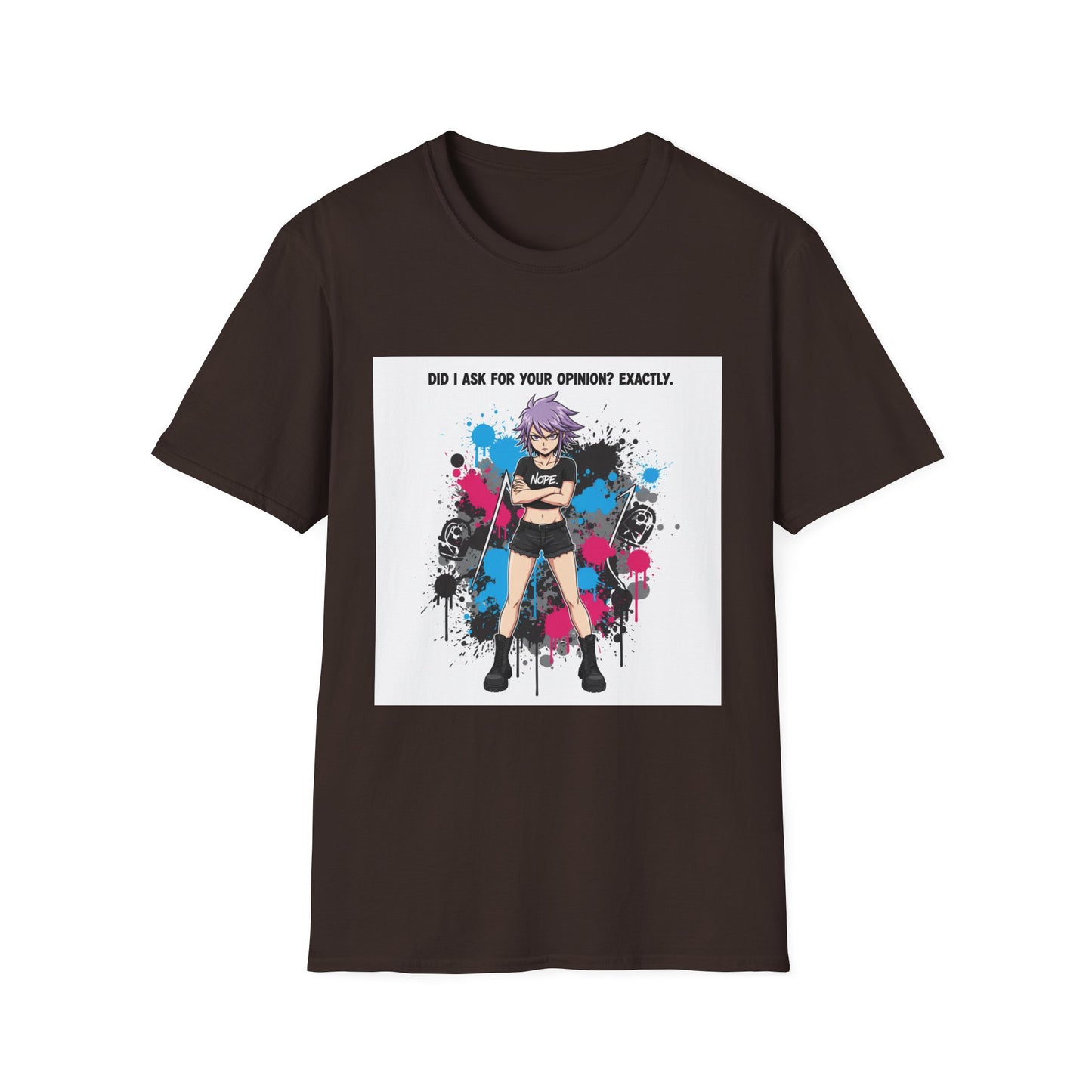 Bold Anime Girl Attitude T-Shirt – “Did I Ask for Your Opinion? Exactly.” | Punk Goth Graphic Tee