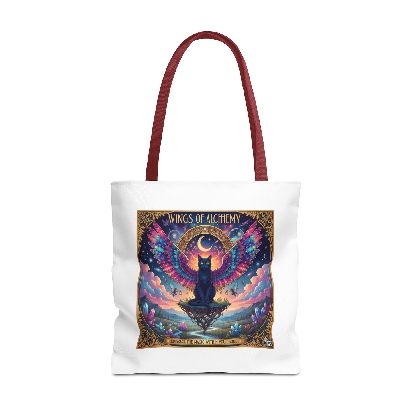 Wings of Alchemy Tote Bag, Colorful Art Tote, Cat Lover Gift, Bohemian Style Bag, Eco-Friendly Shopping Tote