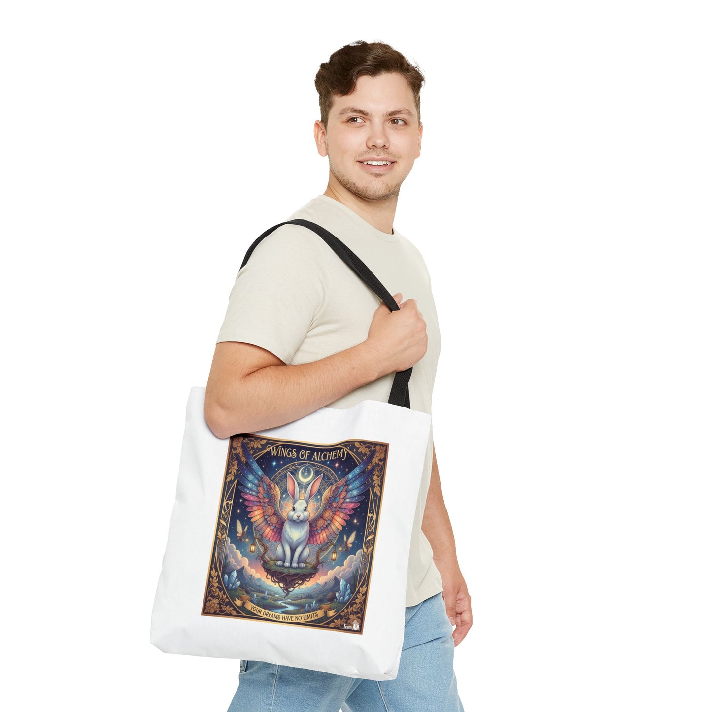 Whimsical Cat Tote Bag, Eco-Friendly Shopping Bag, Art Print Tote, Magical Animal Gift, Cute Cat Lover Accessory