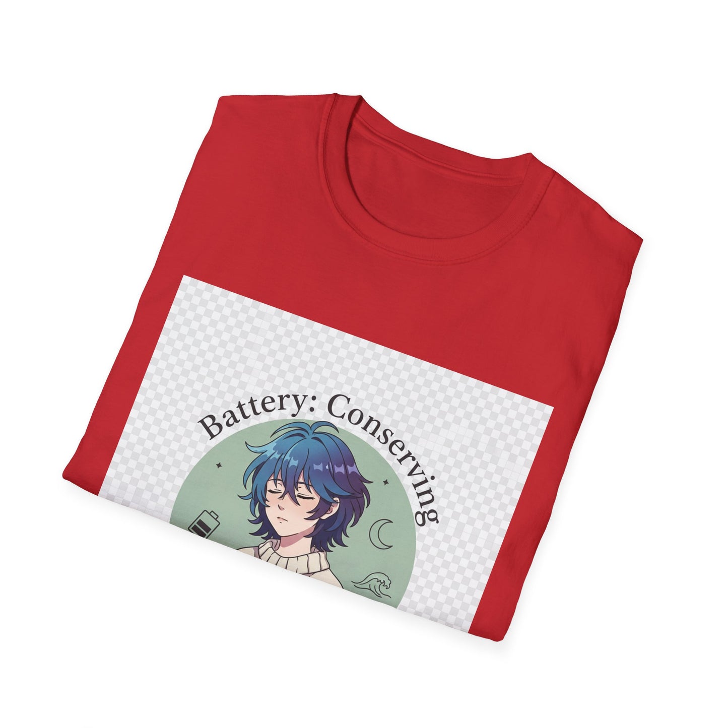 Anime T-Shirt – “Battery: Conserving” Low Energy Tee | Neurospicy Otaku Shirt, Introvert ADHD Merch, Cozy Dopamine-Core Top