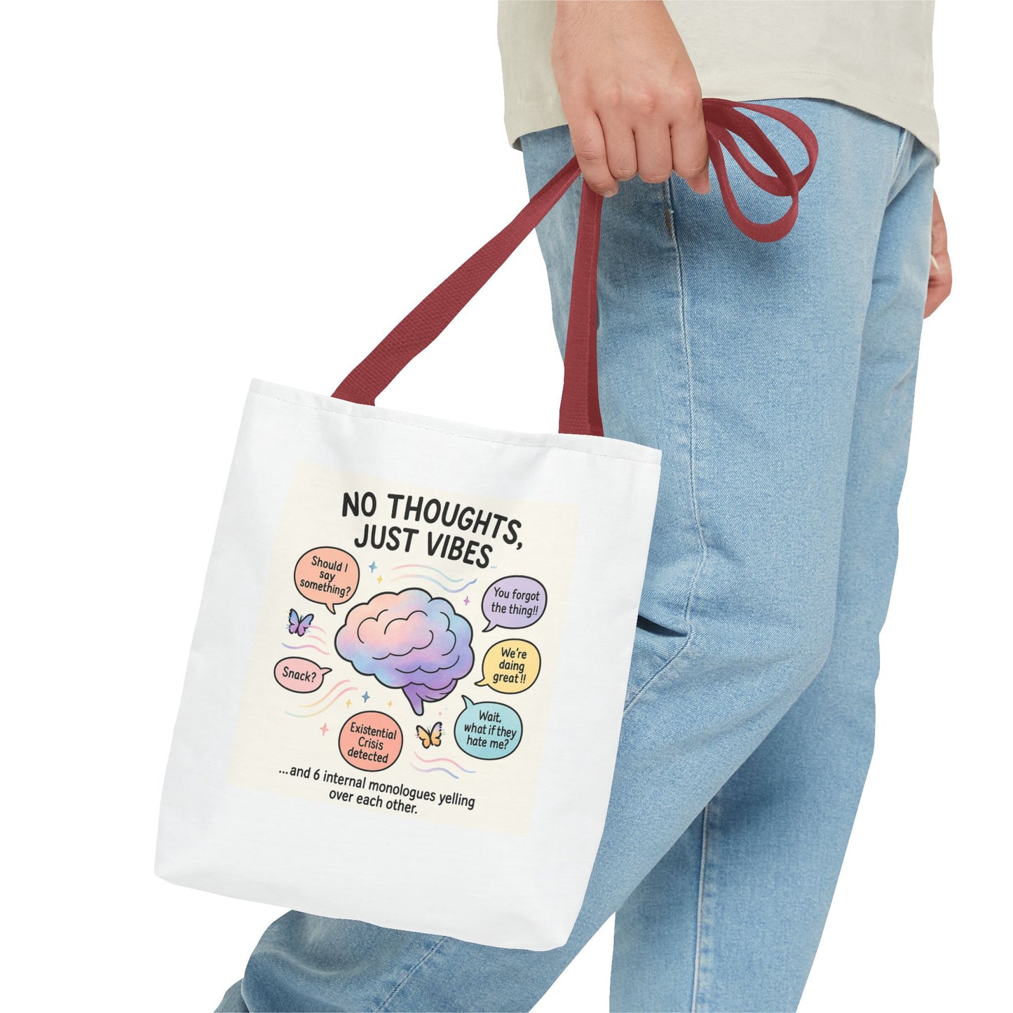 Vibrant Tote Bag - No Thoughts, Just Vibes, Fun Canvas Bag, Everyday Tote, Gift for Friends, Casual Outings, Beach Bag