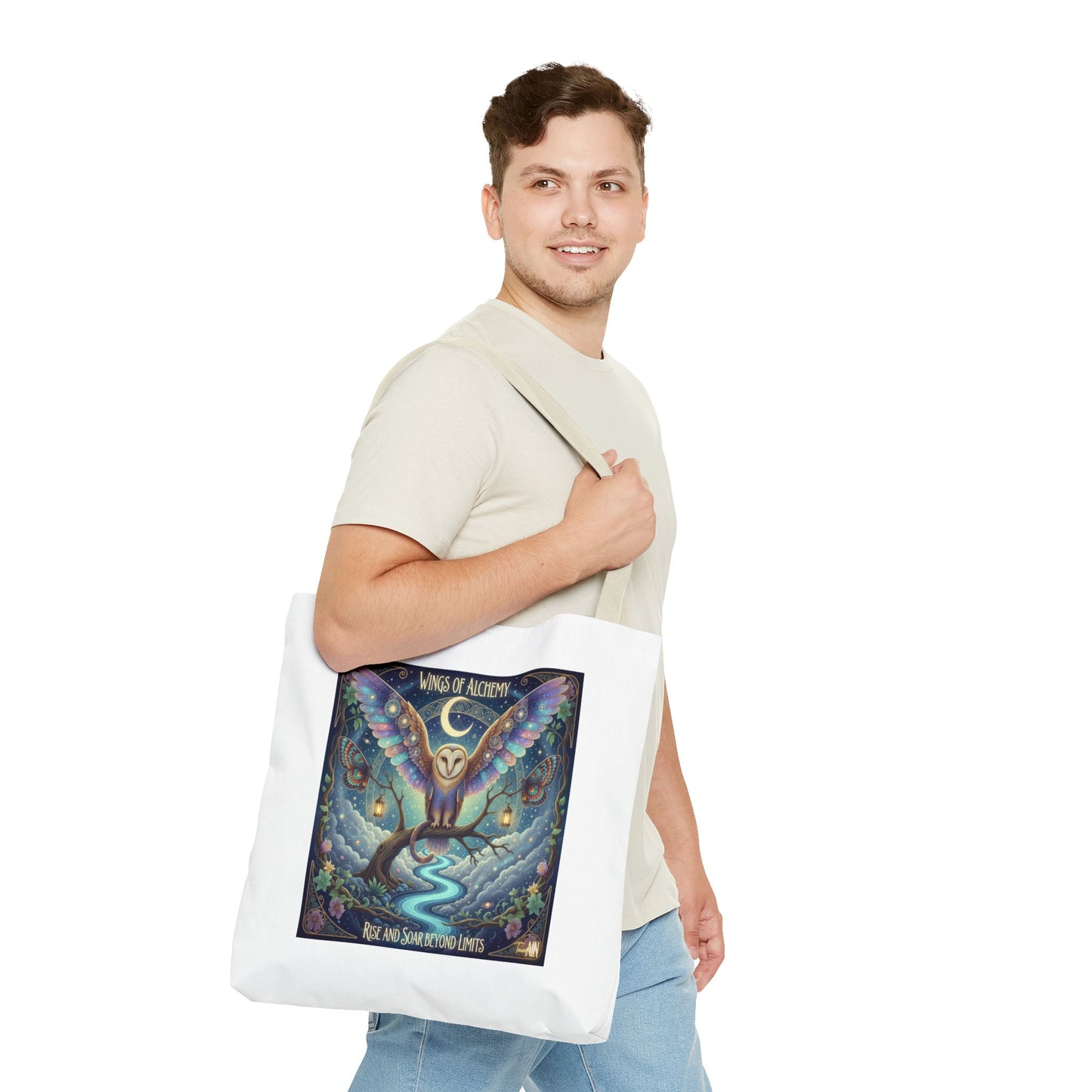 Wings of Alchemy Tote Bag, Whimsical Owl Design, Eco-Friendly Bag, Gift for Nature Lovers, Boho Style Shopping Bag