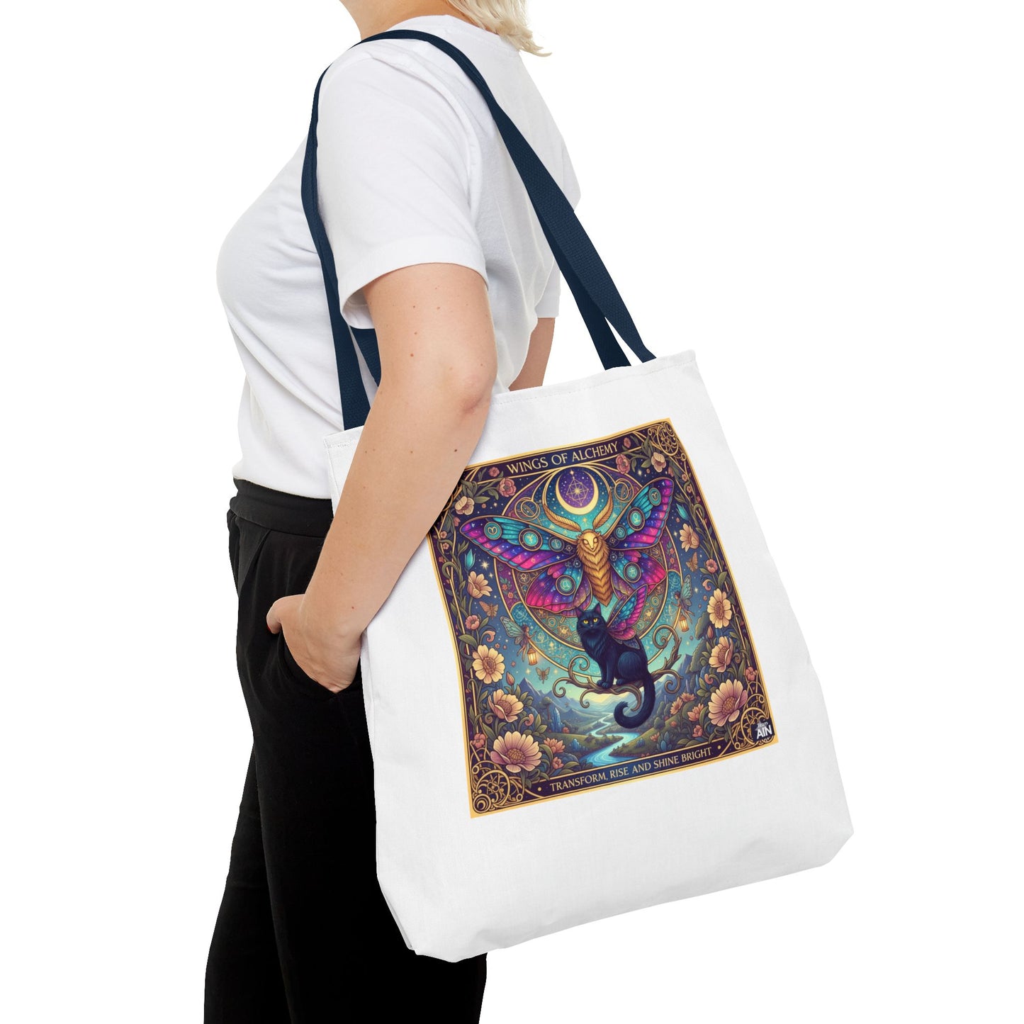Mystical Cat Tote Bag | Boho Butterfly Design | Eco-friendly Bag | Gift for Nature Lovers | Stylish Shopping & Gym Bag