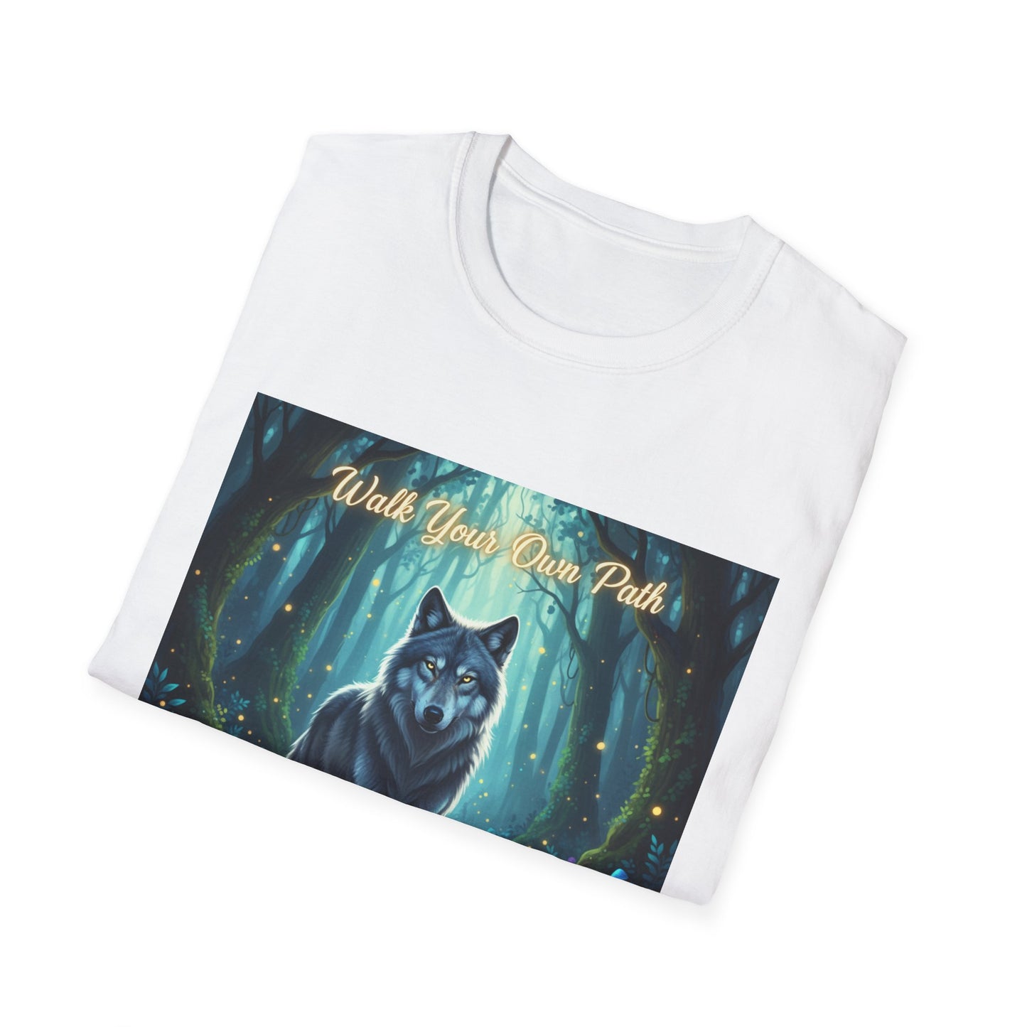 Wolf Forest Unisex Softstyle T-Shirt, Nature Lover Tee, Bohemian Graphic Shirt, Gifts for Adventurers, Vintage Animal Art