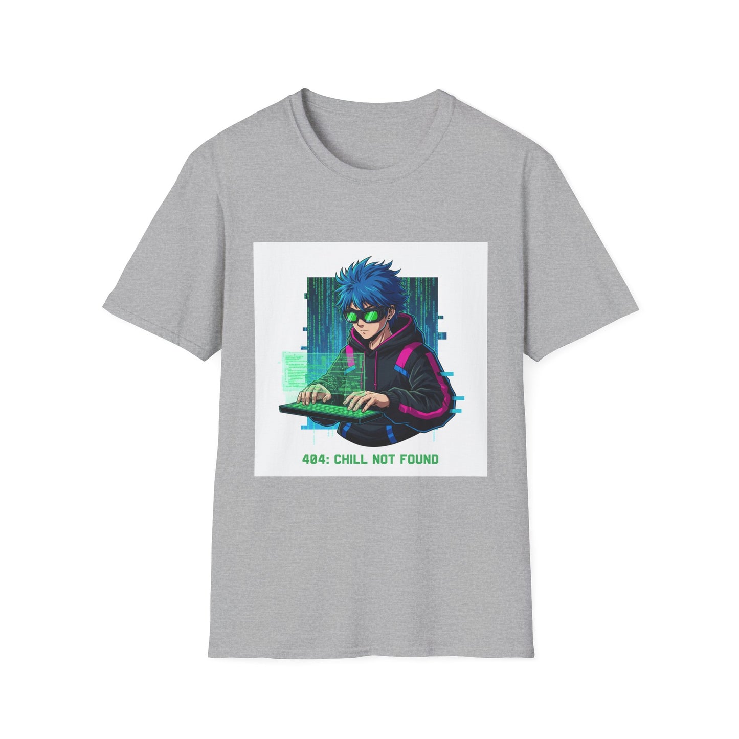 Hacker Gamer T-Shirt – “404: Chill Not Found” | Cyberpunk Coding Graphic Tee
