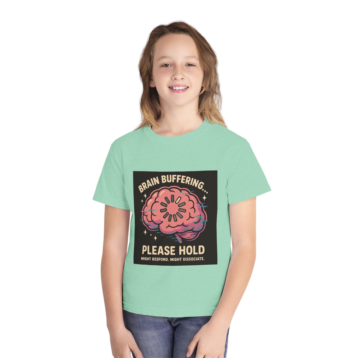 Brain Buffering Youth Tee - Fun Graphic Tee, Casual Wear, Gift for Teens, Cool Funny Shirt, Brainy Humor