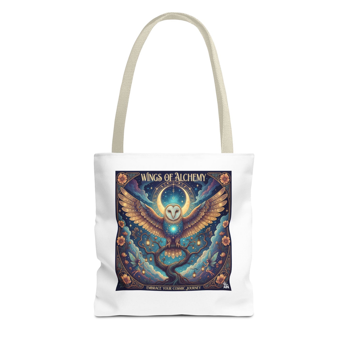 Mystical Owl Tote Bag, Boho Chic Tote, Alchemy Art Handbag, Gift for Nature Lovers, Eco-Friendly Shopping Bag