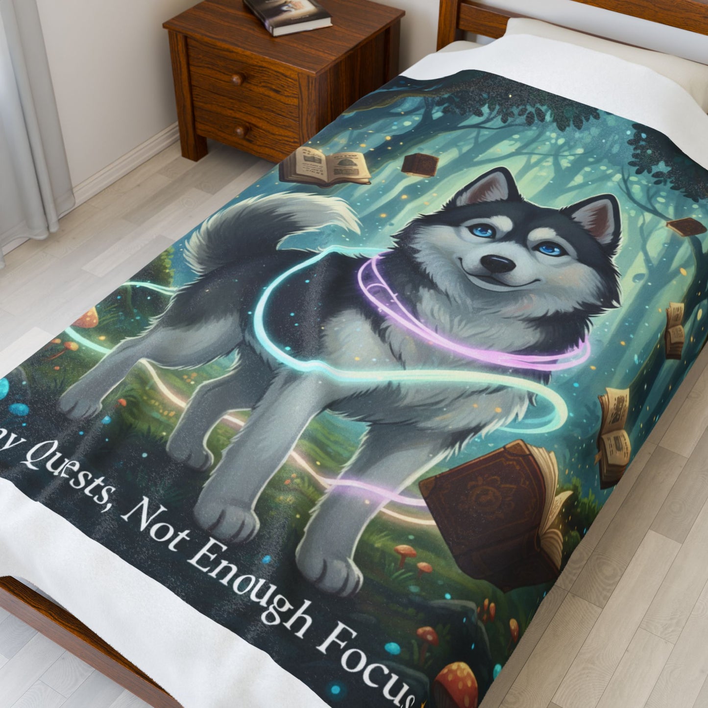 Too Many Quests Blanket | Fantasy Husky Gamer Blanket