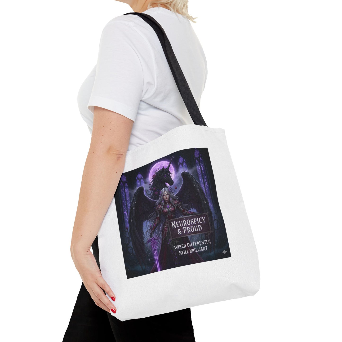 Empowering Gothic Fantasy Tote Bag – Angelic Warrior Artwork