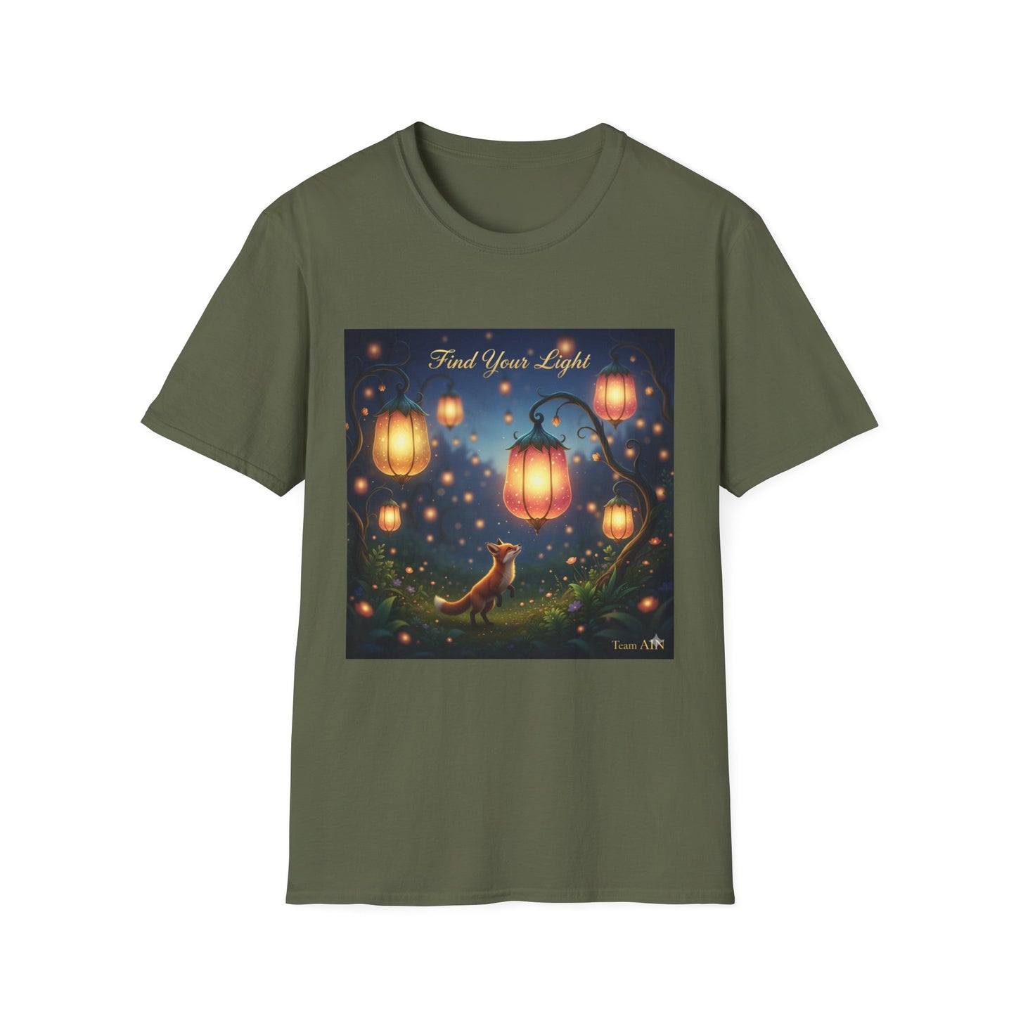 Enchanting 'Find Your Light' Unisex Softstyle T-Shirt, Inspirational Tee, Nature Lover Gift, Cozy Casual Wear, Lantern Art Shirt