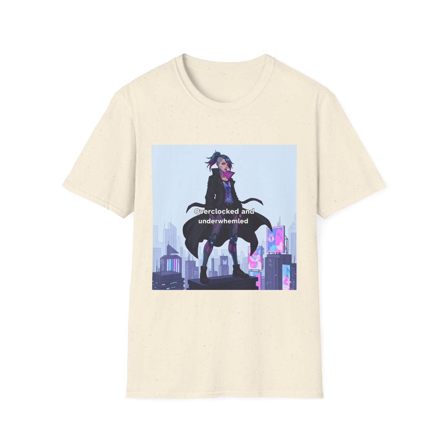 Cyberpunk Hacker T-Shirt – “Overclocked and Underwhelmed” | Futuristic Techwear Graphic Tee