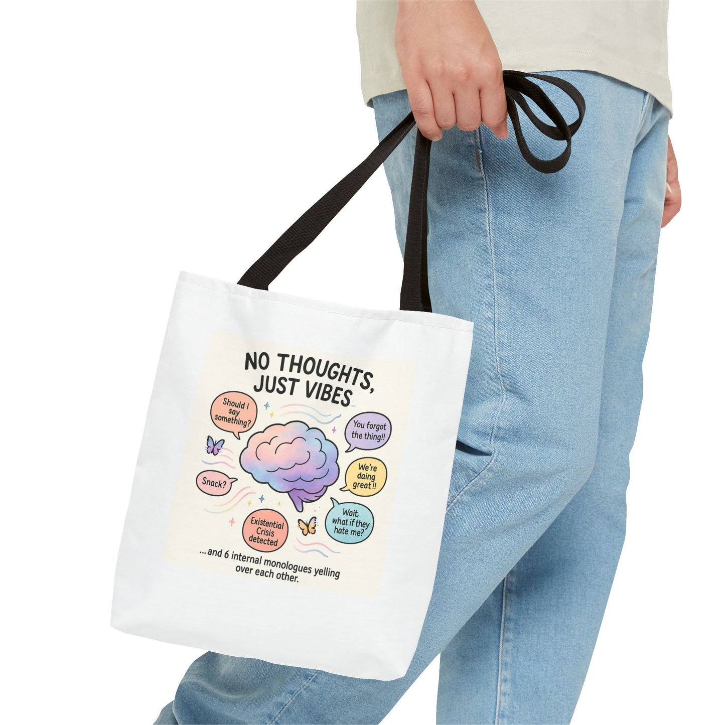 Vibrant Tote Bag - No Thoughts, Just Vibes, Fun Canvas Bag, Everyday Tote, Gift for Friends, Casual Outings, Beach Bag