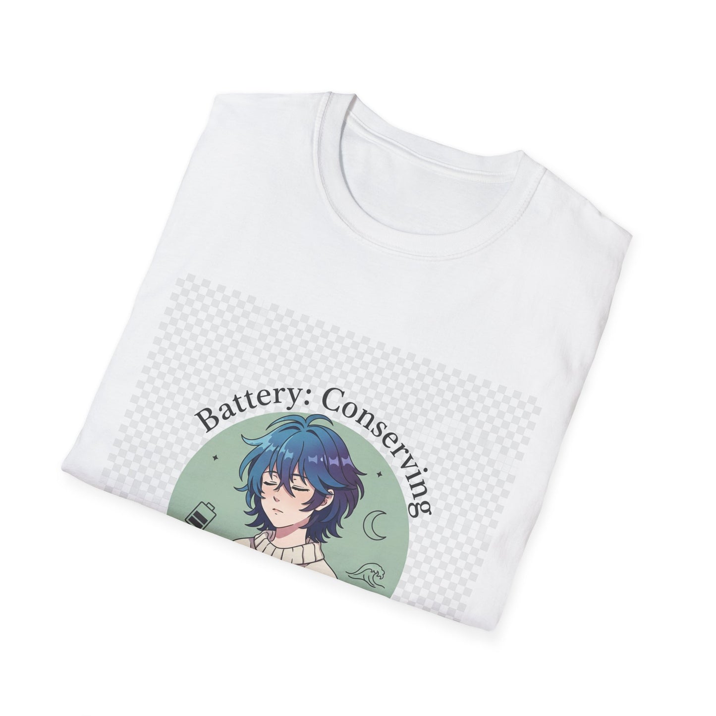 Anime T-Shirt – “Battery: Conserving” Low Energy Tee | Neurospicy Otaku Shirt, Introvert ADHD Merch, Cozy Dopamine-Core Top