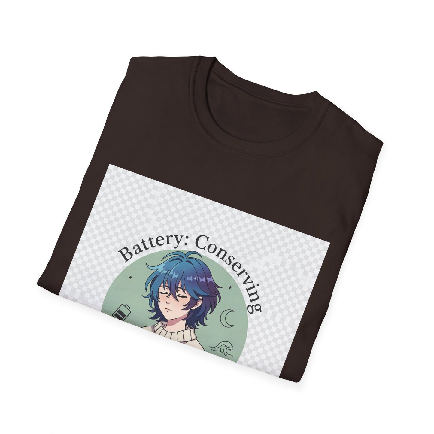 Anime T-Shirt – “Battery: Conserving” Low Energy Tee | Neurospicy Otaku Shirt, Introvert ADHD Merch, Cozy Dopamine-Core Top