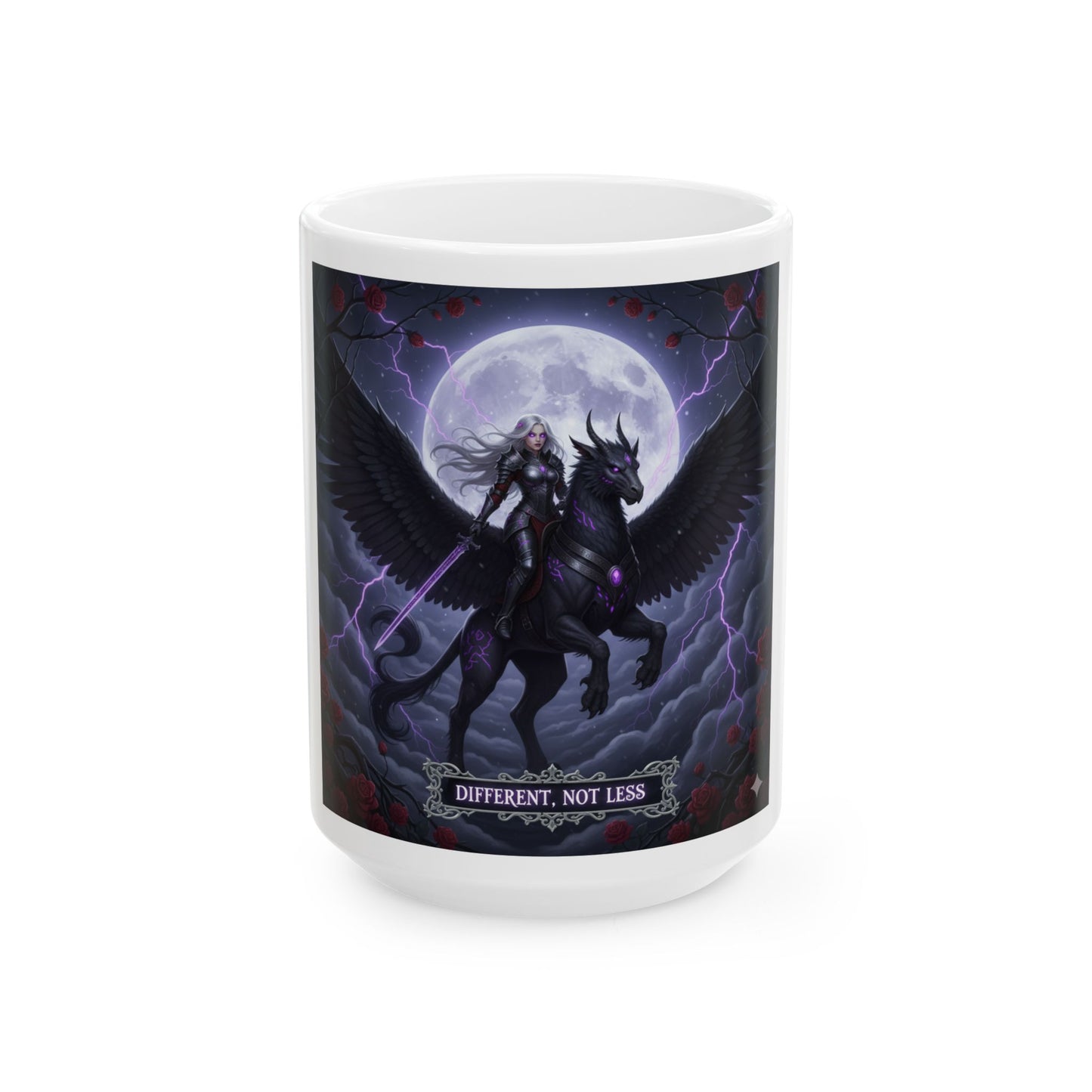 Gothic Fantasy Mug - Different, Not Less | Unique Gift for Coffee Lovers, Dark Aesthetic Decor, Halloween Mug, Art Collectible, Empowerment