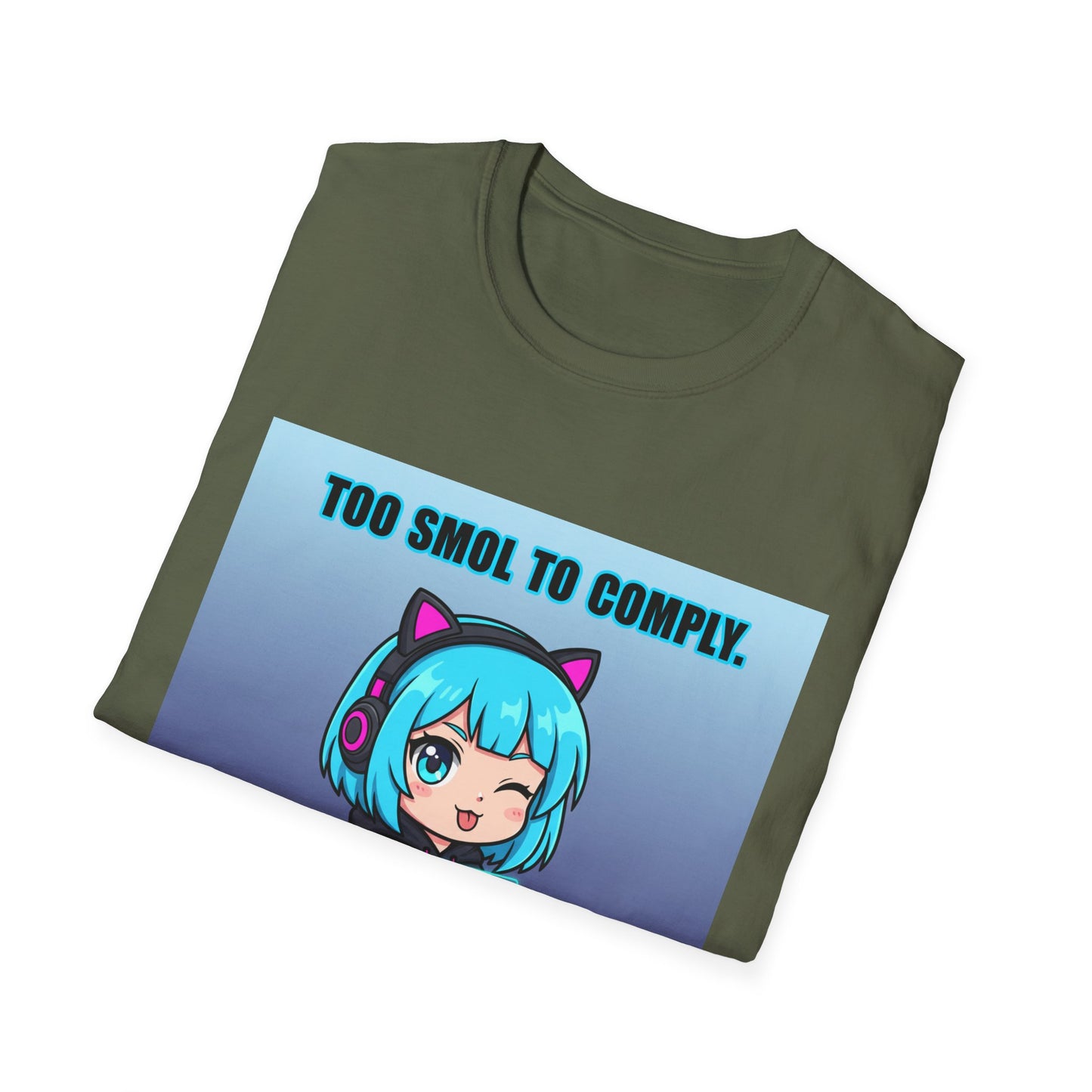 Chibi Hacker T-Shirt – “Too Smol to Comply” | Cute Cyberpunk Gamer Graphic Tee