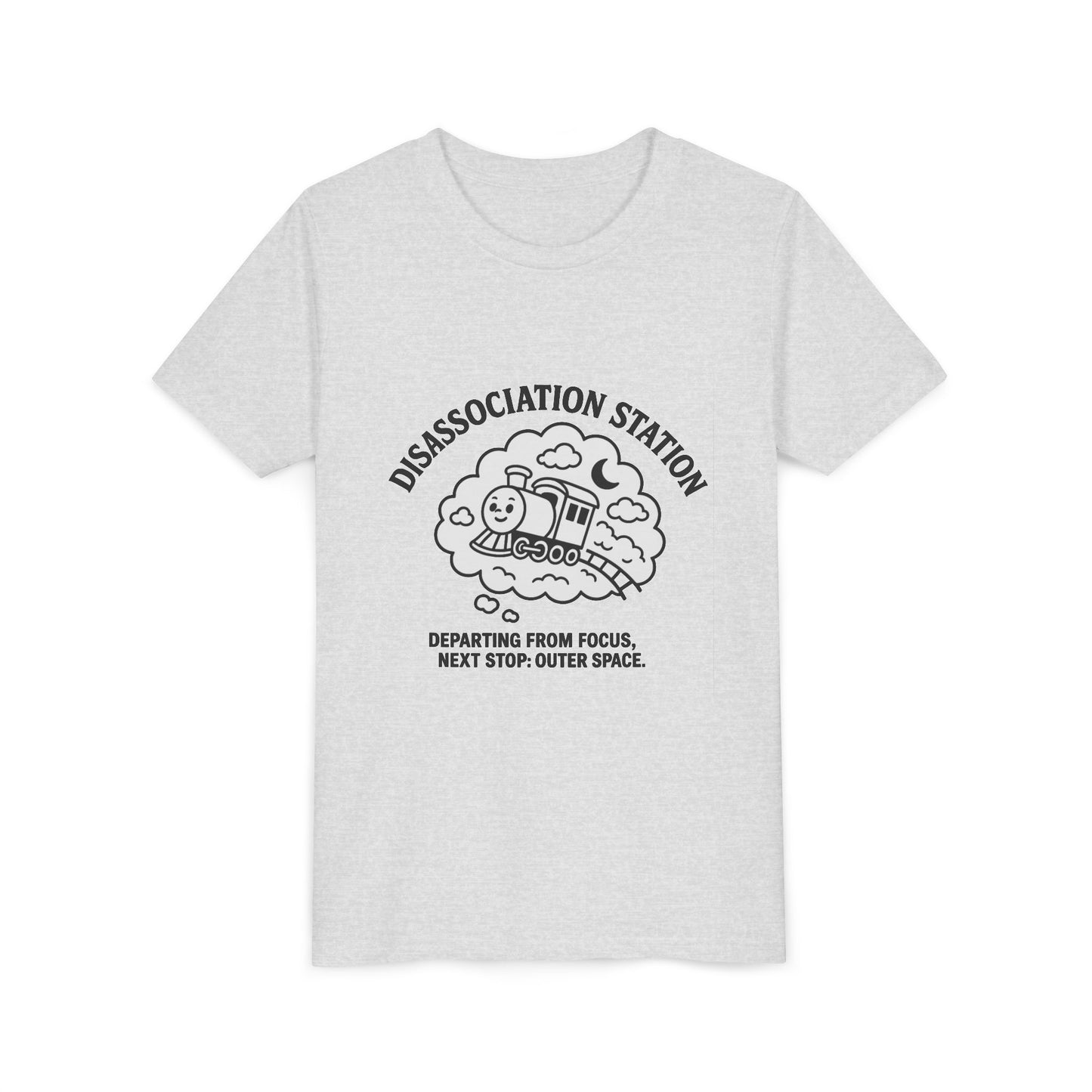 Disassociation Station Kids Tee - Fun Train Graphic, Youth Short Sleeve Shirt, Gift for Kids, Casual Everyday Wear, Cool Summer Top