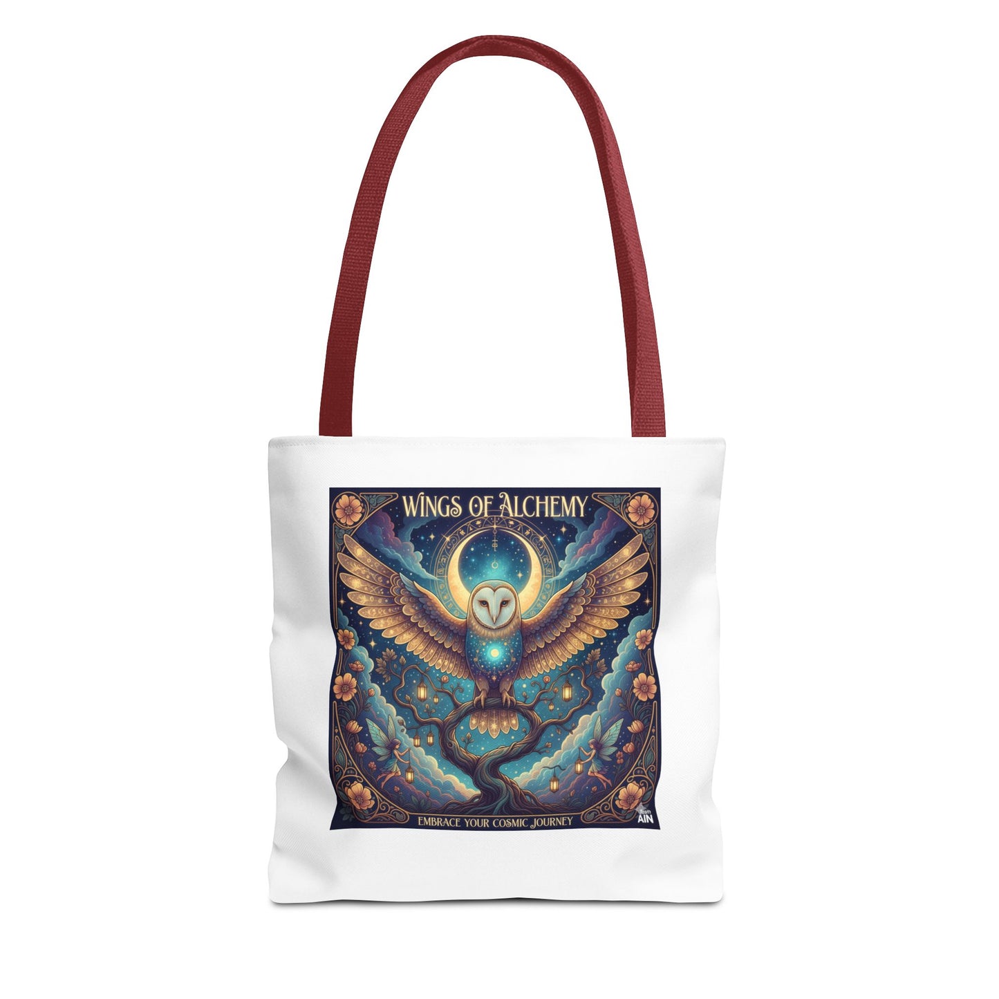 Mystical Owl Tote Bag, Boho Chic Tote, Alchemy Art Handbag, Gift for Nature Lovers, Eco-Friendly Shopping Bag