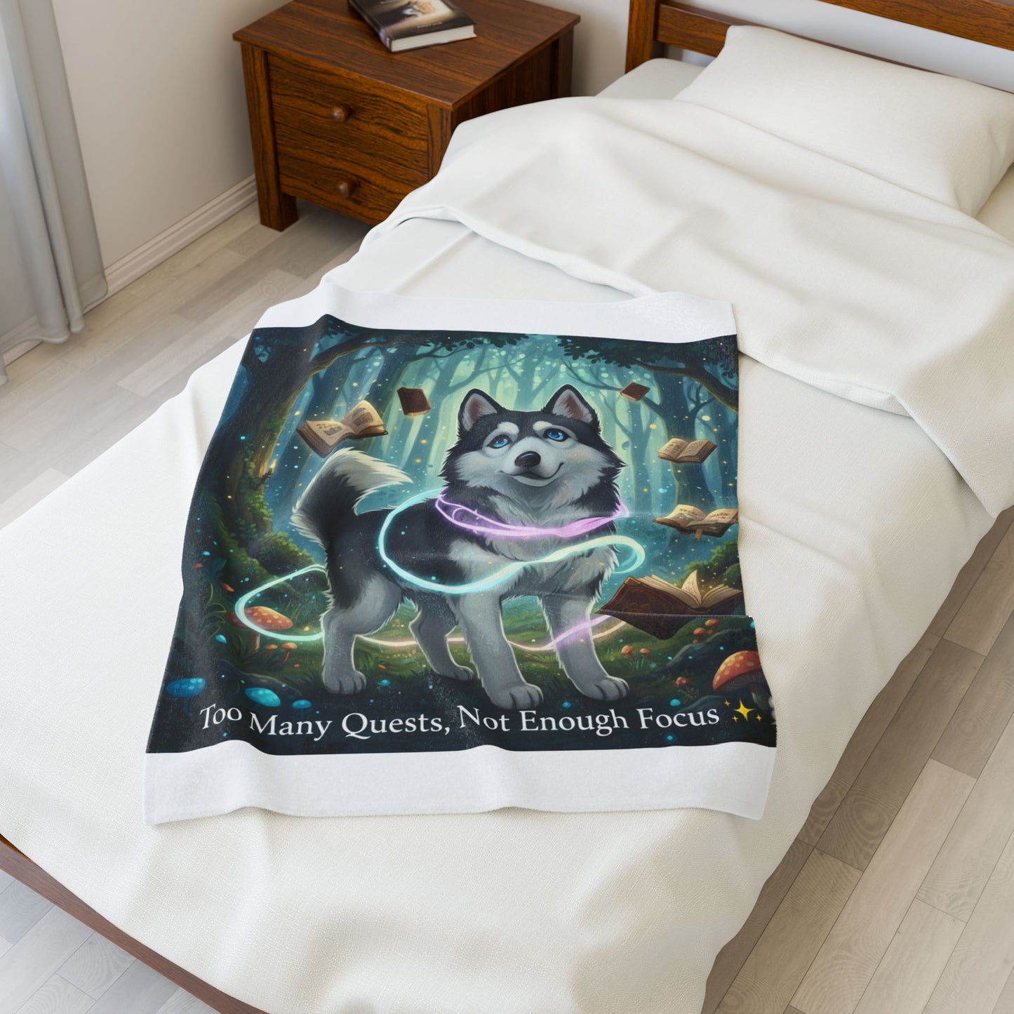 Too Many Quests Blanket | Fantasy Husky Gamer Blanket