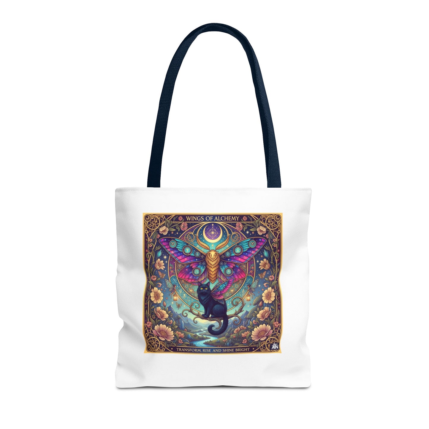 Mystical Cat Tote Bag | Boho Butterfly Design | Eco-friendly Bag | Gift for Nature Lovers | Stylish Shopping & Gym Bag
