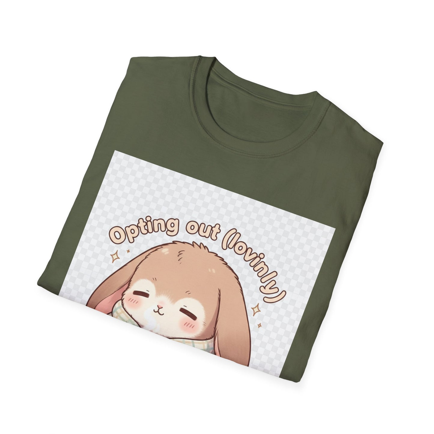 Opting Out Lovingly Bunny T-Shirt | Kawaii Self-Care Tee, Soft Mode Strategy Shirt, Cozy Neurospicy Anime Top