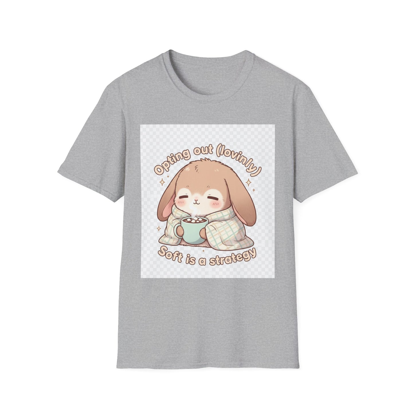 Opting Out Lovingly Bunny T-Shirt | Kawaii Self-Care Tee, Soft Mode Strategy Shirt, Cozy Neurospicy Anime Top