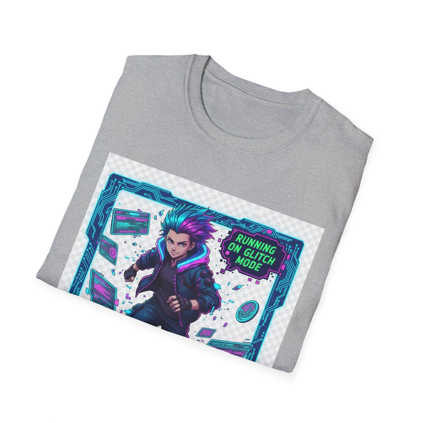 Cyberpunk Anime T-Shirt – ‘Running on Glitch Mode’ | Gamer Humor Tee, Neurospicy Pride Shirt, Otaku Streetwear Top