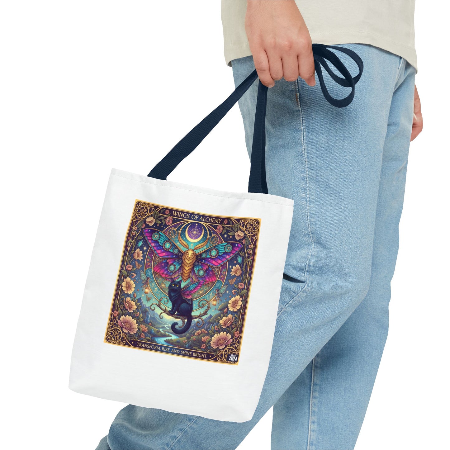 Mystical Cat Tote Bag | Boho Butterfly Design | Eco-friendly Bag | Gift for Nature Lovers | Stylish Shopping & Gym Bag