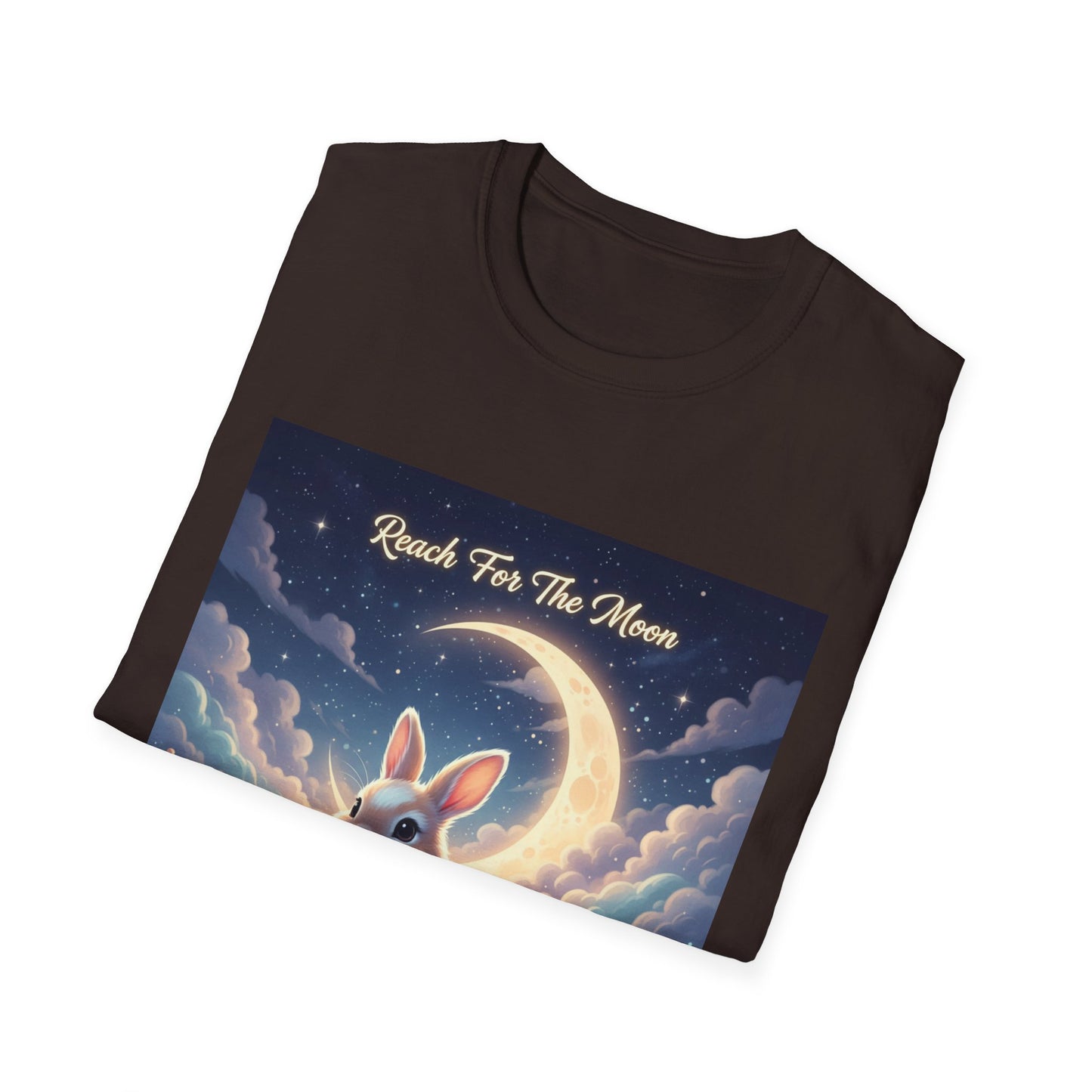 Dreamy Rabbit T-Shirt - Reach for the Moon Tee, Cute Animal Shirt, Softstyle Graphic Tee, Gift for Animal Lovers, Cozy Everyday Wear