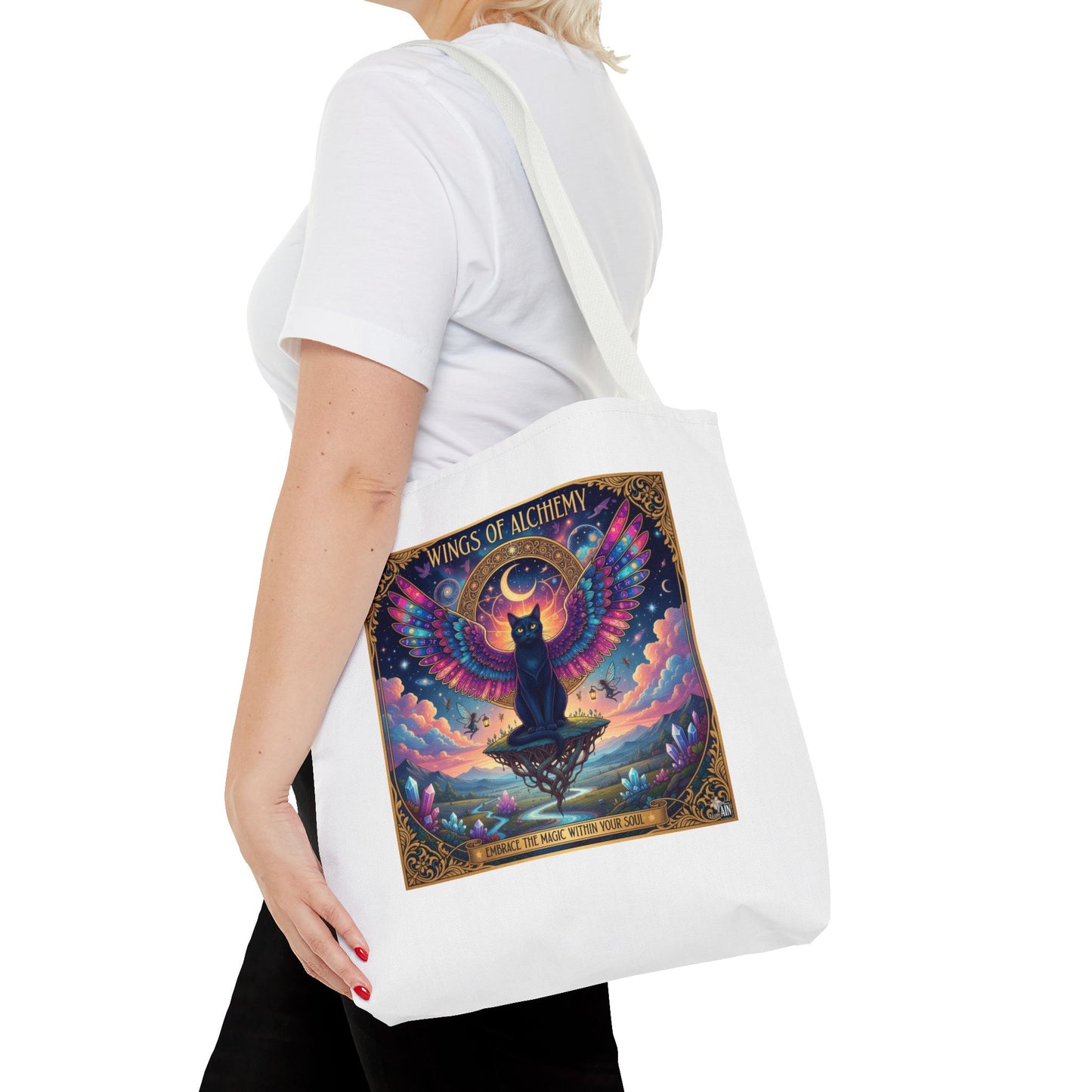 Wings of Alchemy Tote Bag, Colorful Art Tote, Cat Lover Gift, Bohemian Style Bag, Eco-Friendly Shopping Tote