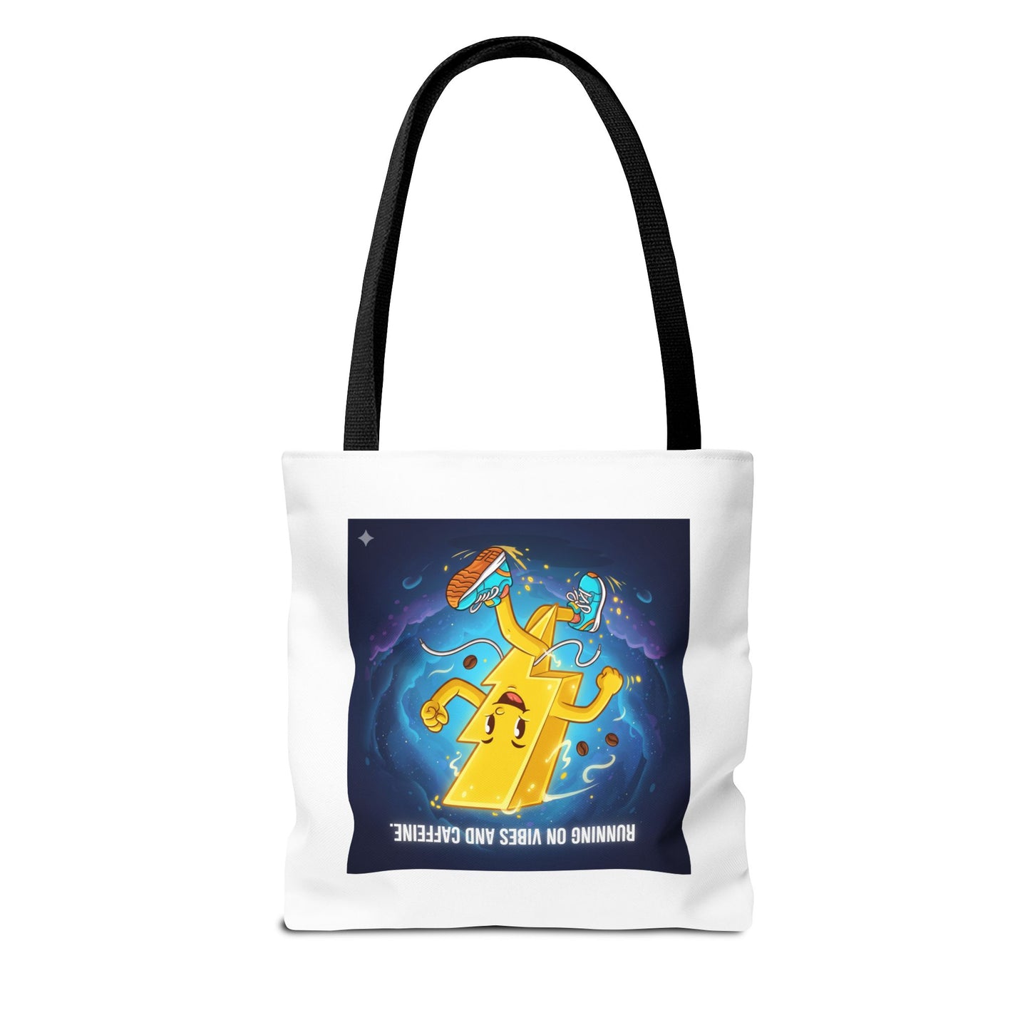 Running on Vibes Tote Bag | Colorful Fun Bag, Eco-Friendly Shopper, Gift for Coffee Lovers, Reusable Daily Tote, Vibrant Cartoon Design