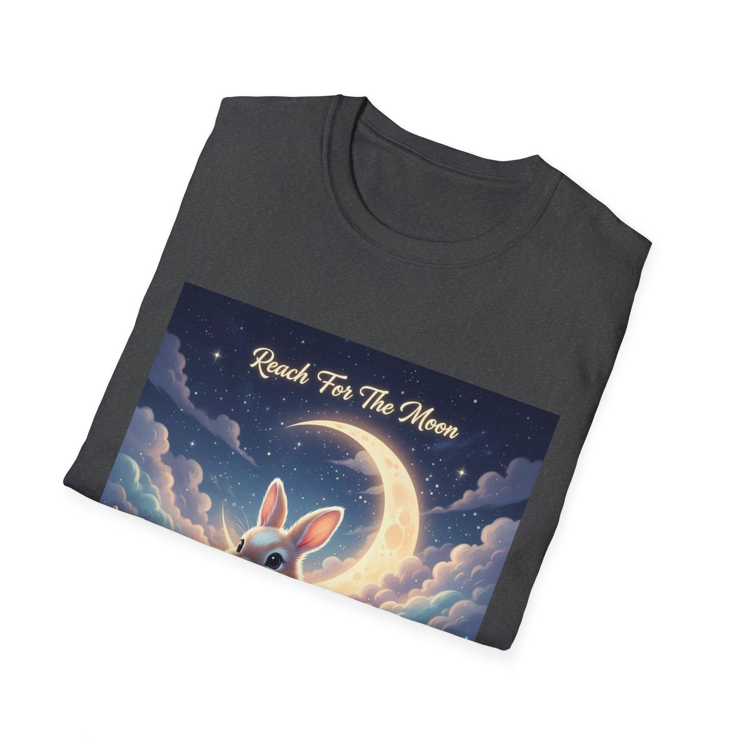 Dreamy Rabbit T-Shirt - Reach for the Moon Tee, Cute Animal Shirt, Softstyle Graphic Tee, Gift for Animal Lovers, Cozy Everyday Wear