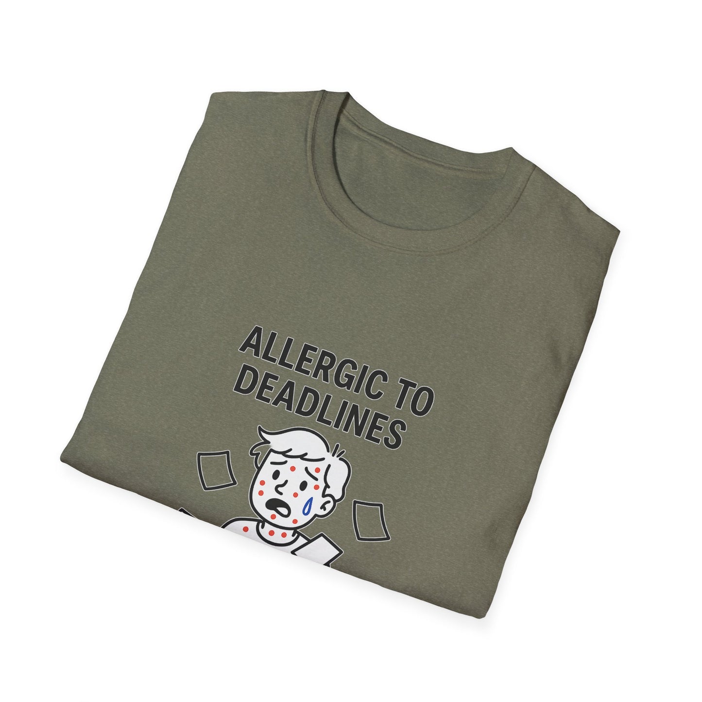 Funny Deadline Allergy T-Shirt, Office Humor Tee, Gift for Students, Creative Workwear, Casual Outfit