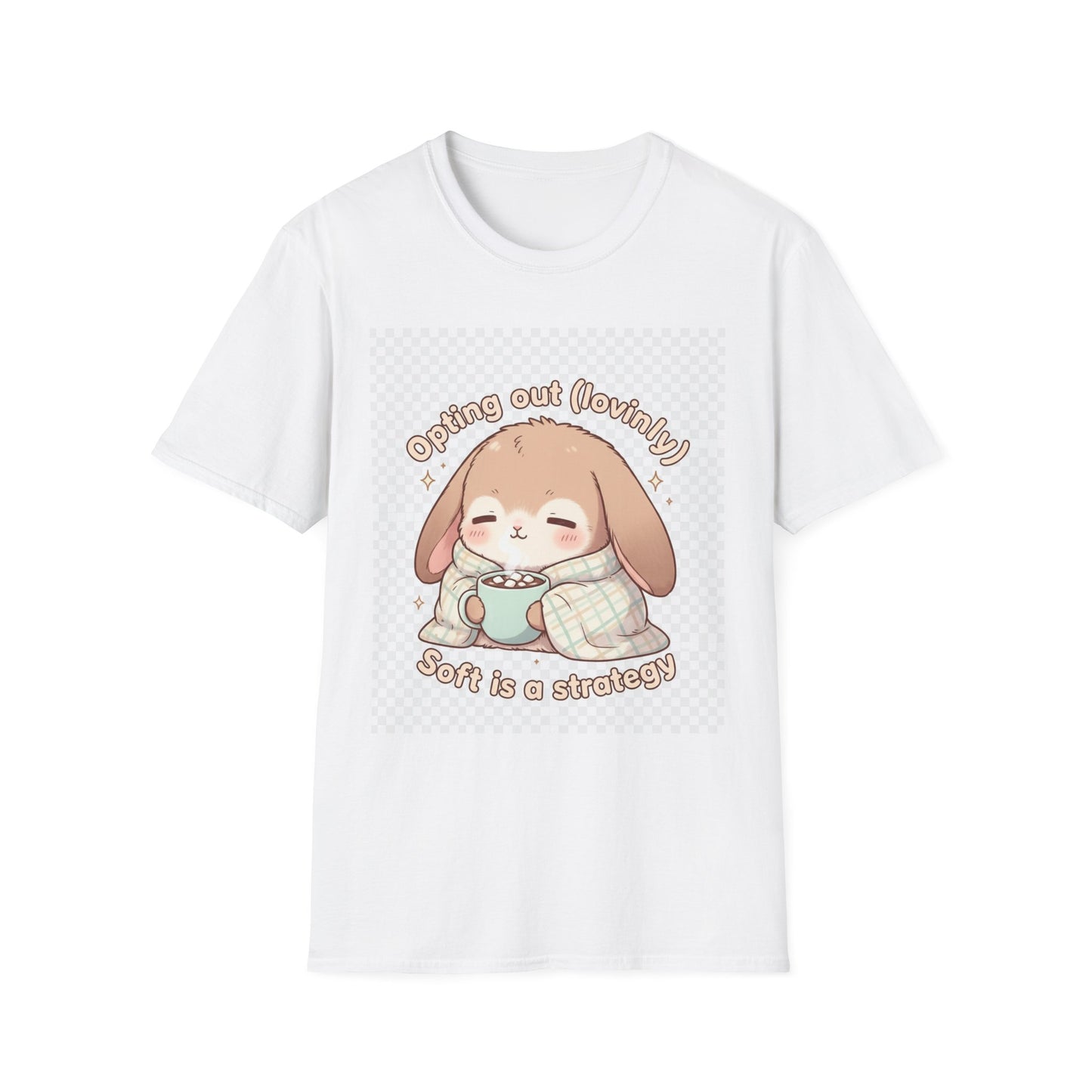 Opting Out Lovingly Bunny T-Shirt | Kawaii Self-Care Tee, Soft Mode Strategy Shirt, Cozy Neurospicy Anime Top