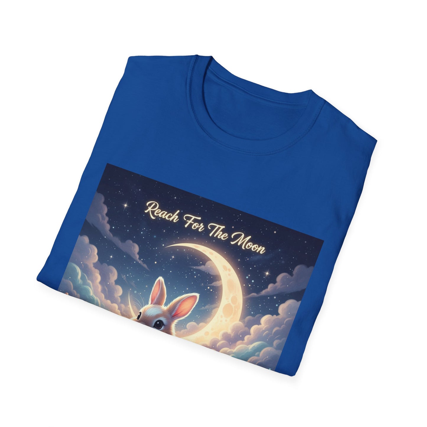 Dreamy Rabbit T-Shirt - Reach for the Moon Tee, Cute Animal Shirt, Softstyle Graphic Tee, Gift for Animal Lovers, Cozy Everyday Wear
