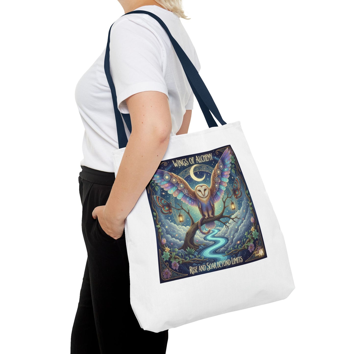Wings of Alchemy Tote Bag, Whimsical Owl Design, Eco-Friendly Bag, Gift for Nature Lovers, Boho Style Shopping Bag