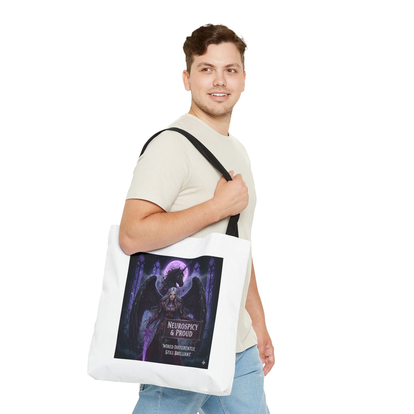Empowering Gothic Fantasy Tote Bag – Angelic Warrior Artwork