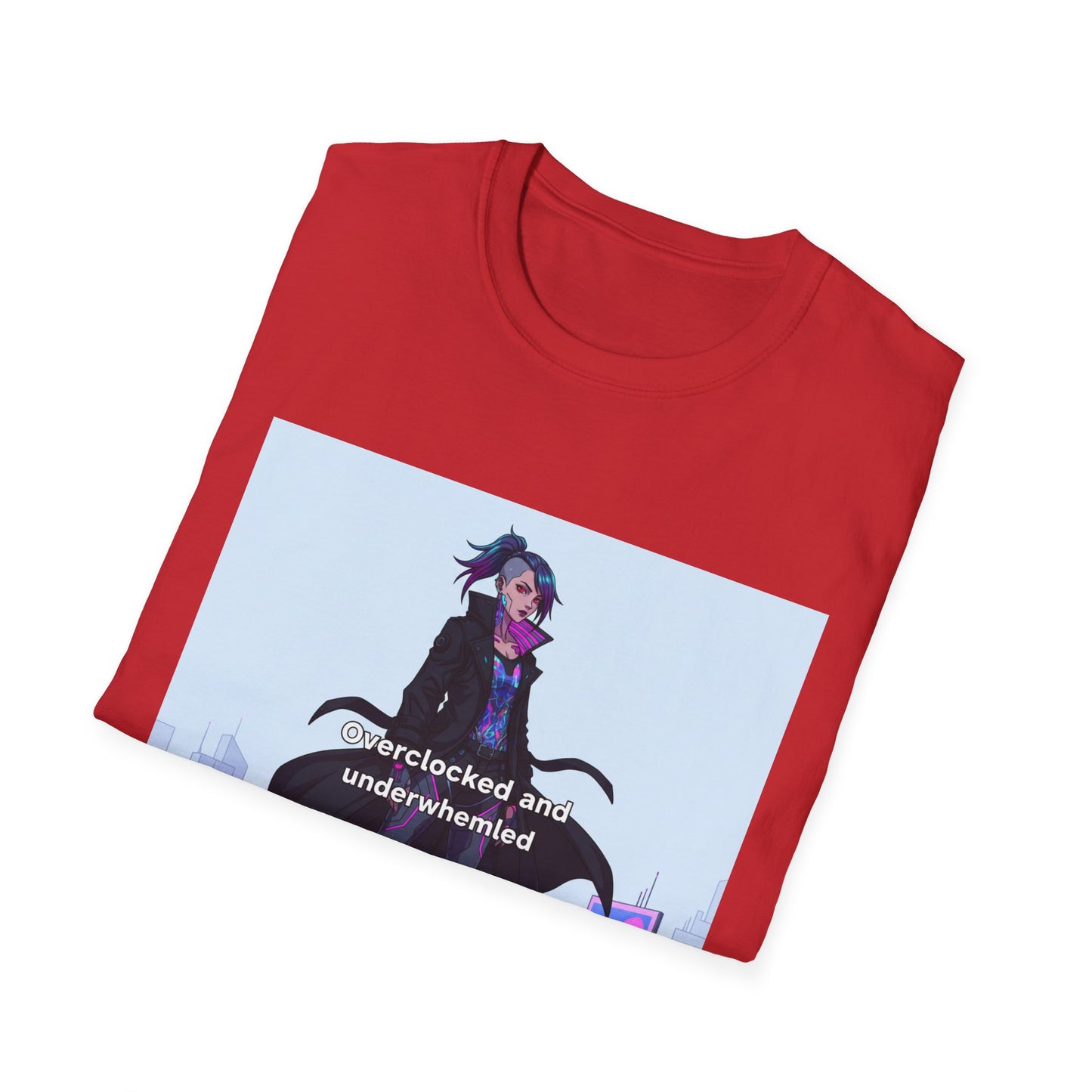 Cyberpunk Hacker T-Shirt – “Overclocked and Underwhelmed” | Futuristic Techwear Graphic Tee