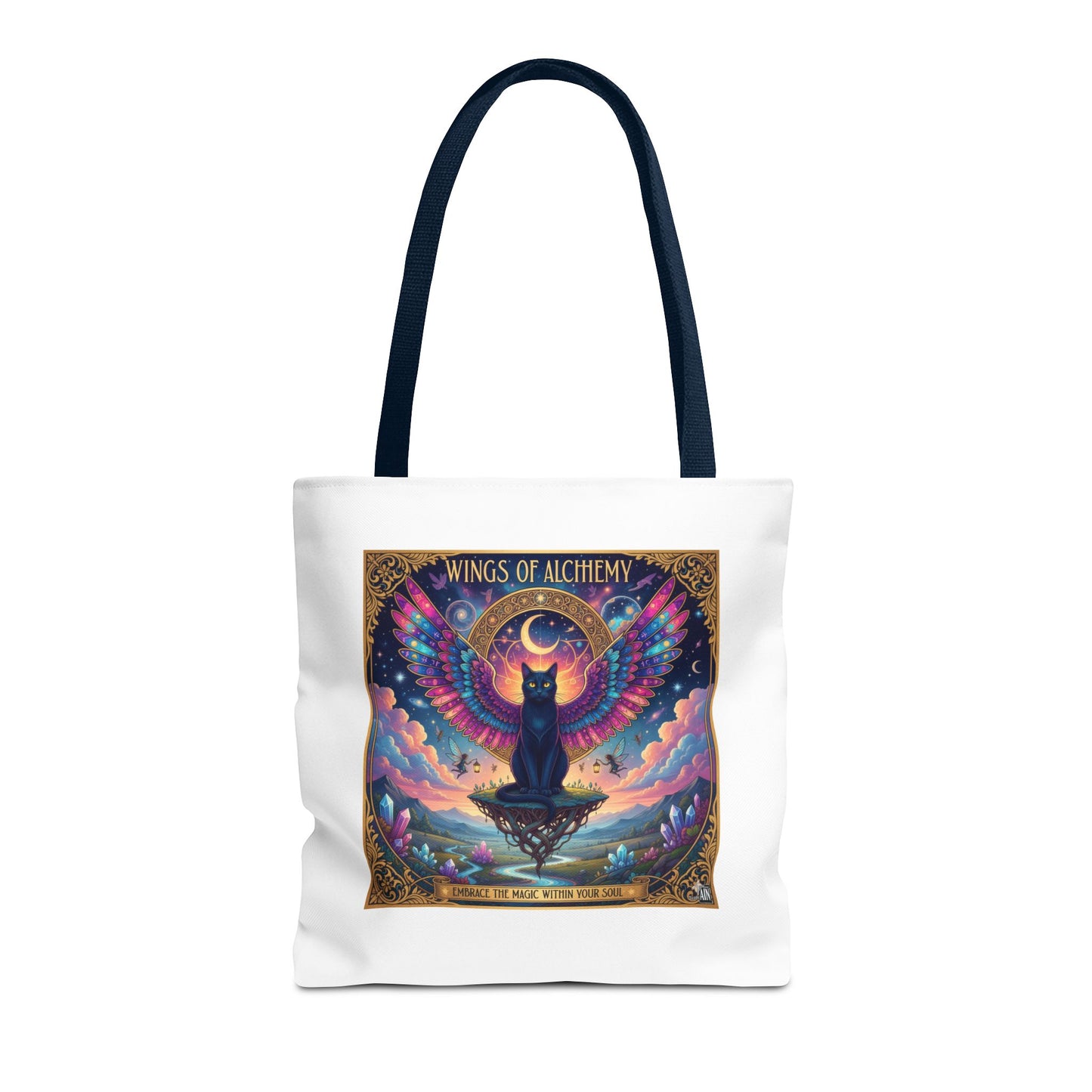 Wings of Alchemy Tote Bag, Colorful Art Tote, Cat Lover Gift, Bohemian Style Bag, Eco-Friendly Shopping Tote