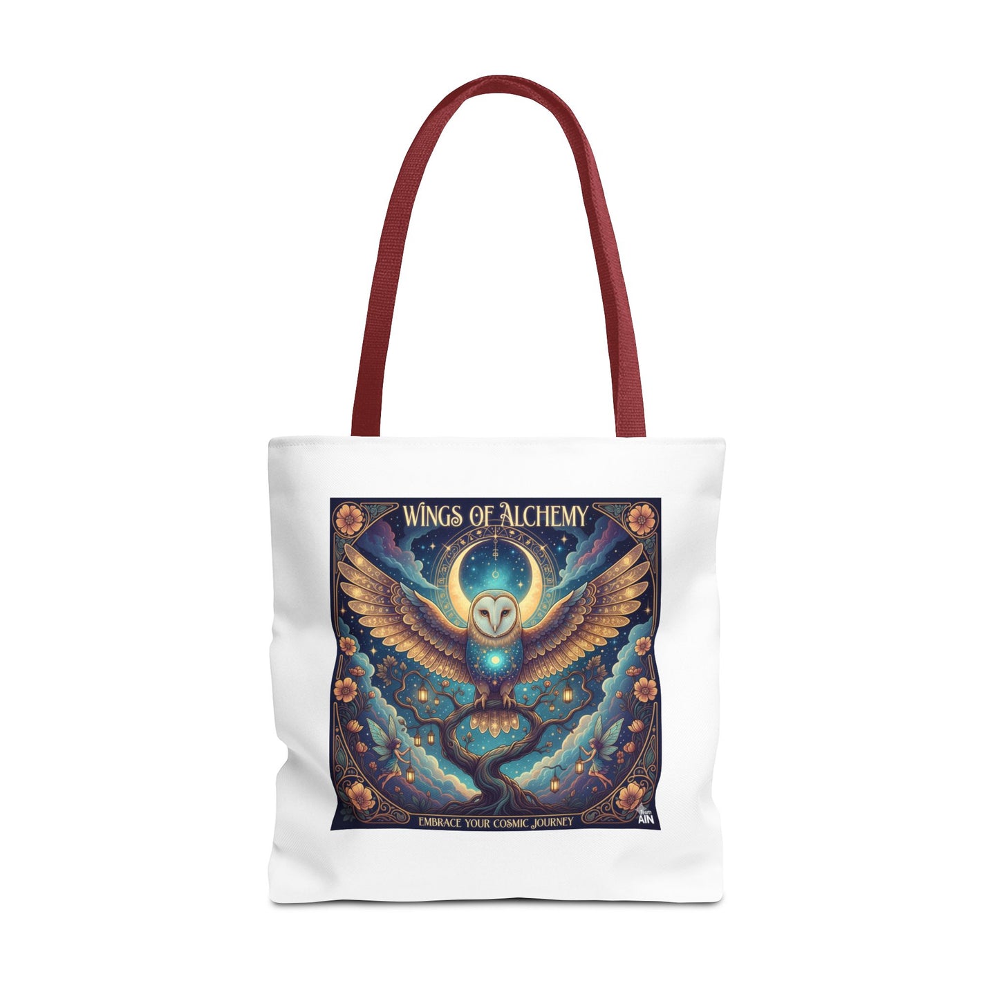 Mystical Owl Tote Bag, Boho Chic Tote, Alchemy Art Handbag, Gift for Nature Lovers, Eco-Friendly Shopping Bag