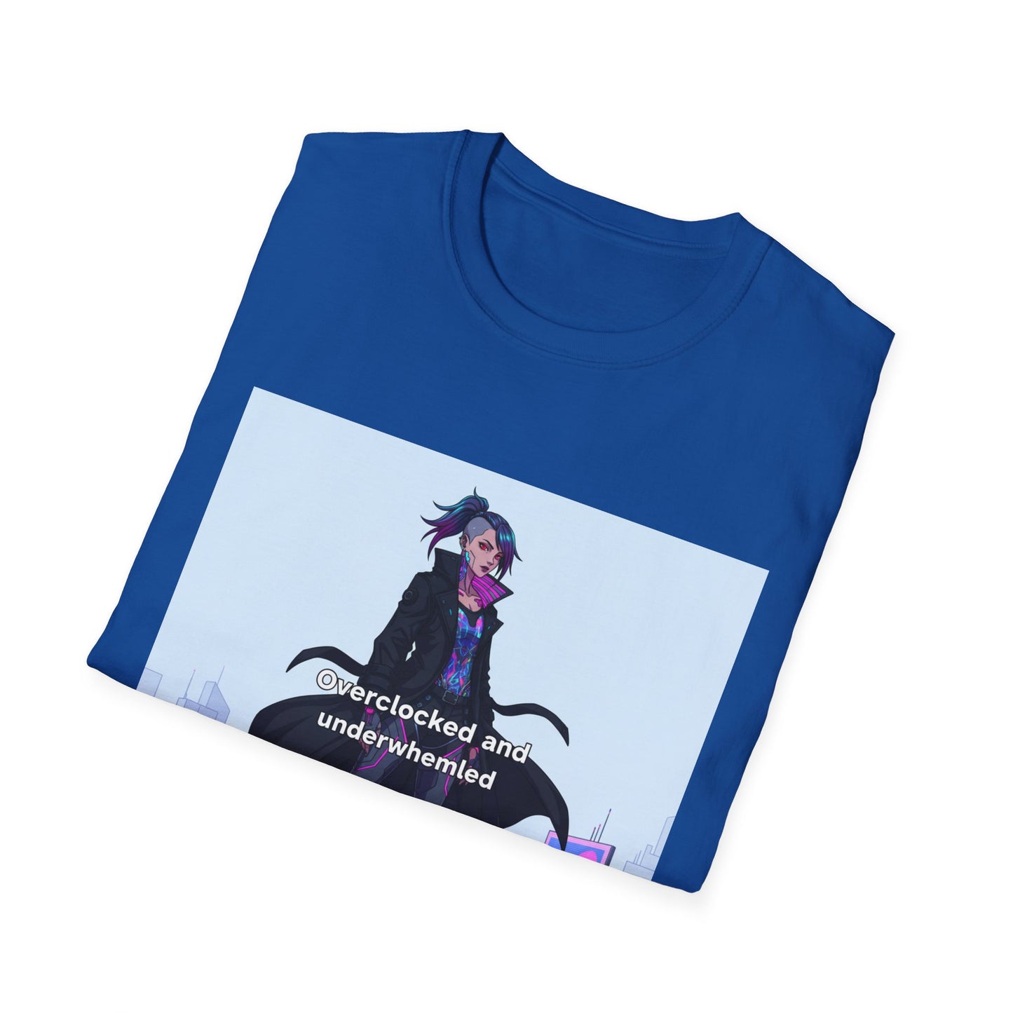 Cyberpunk Hacker T-Shirt – “Overclocked and Underwhelmed” | Futuristic Techwear Graphic Tee