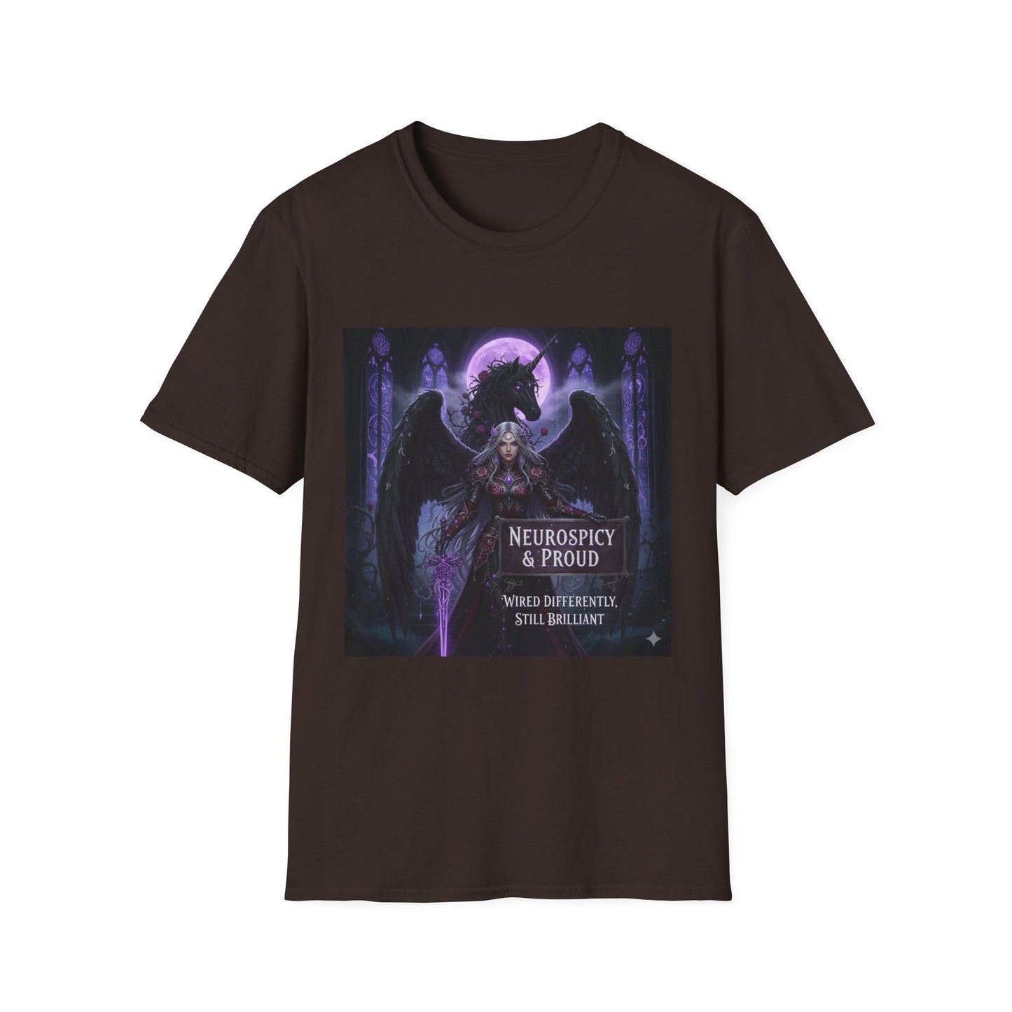 Empowering Gothic Fantasy Tee – Angelic Warrior & Dragon Design