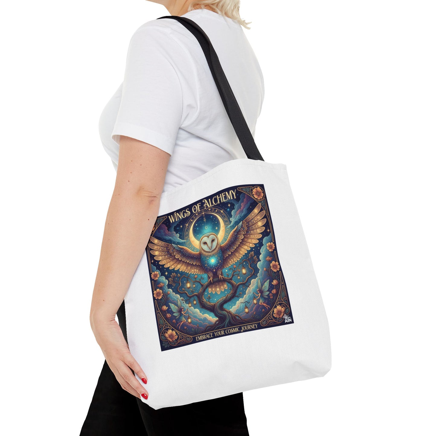 Mystical Owl Tote Bag, Boho Chic Tote, Alchemy Art Handbag, Gift for Nature Lovers, Eco-Friendly Shopping Bag