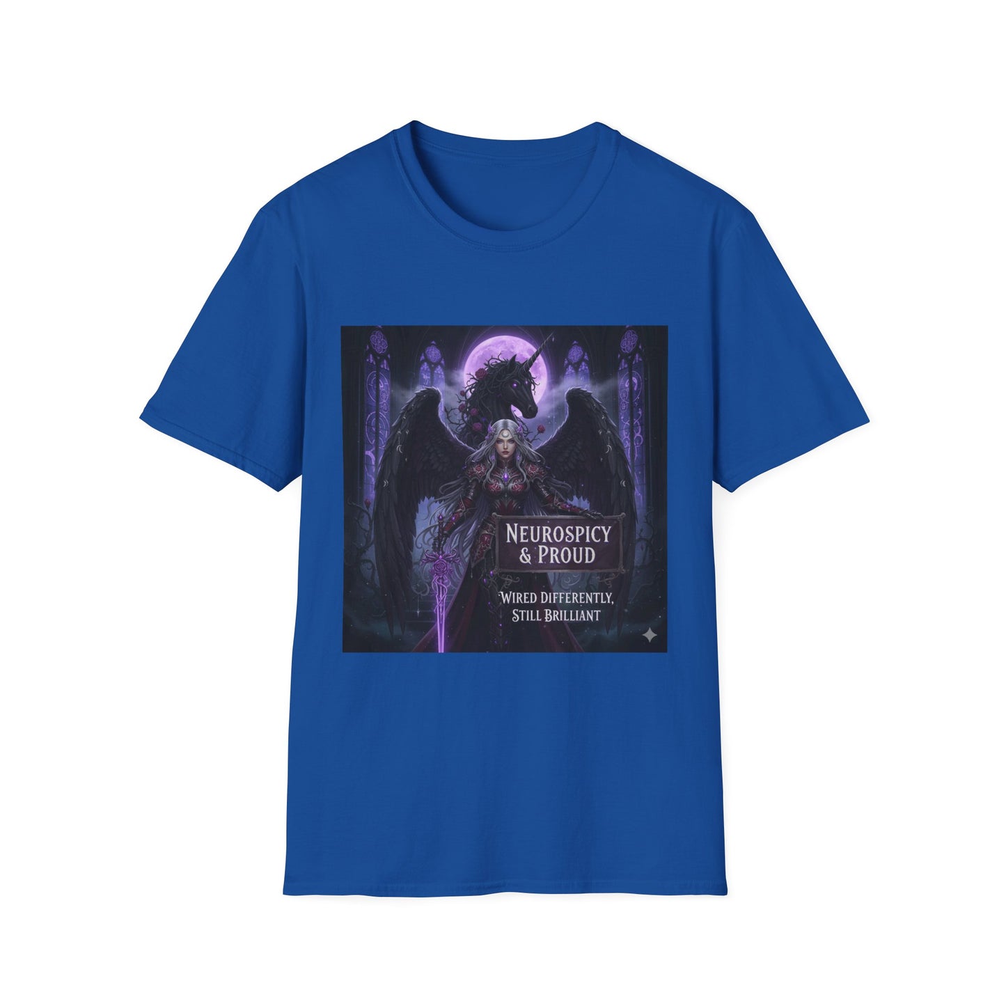 Empowering Gothic Fantasy Tee – Angelic Warrior & Dragon Design