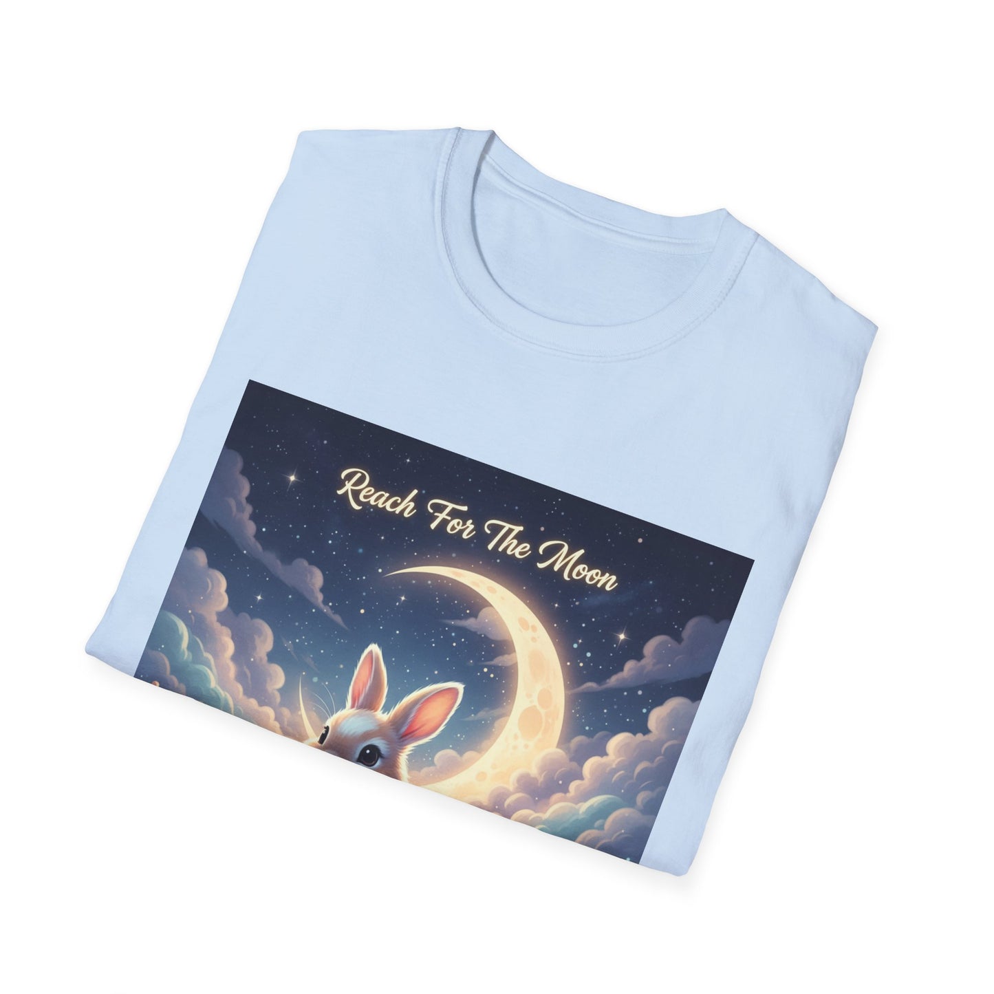 Dreamy Rabbit T-Shirt - Reach for the Moon Tee, Cute Animal Shirt, Softstyle Graphic Tee, Gift for Animal Lovers, Cozy Everyday Wear