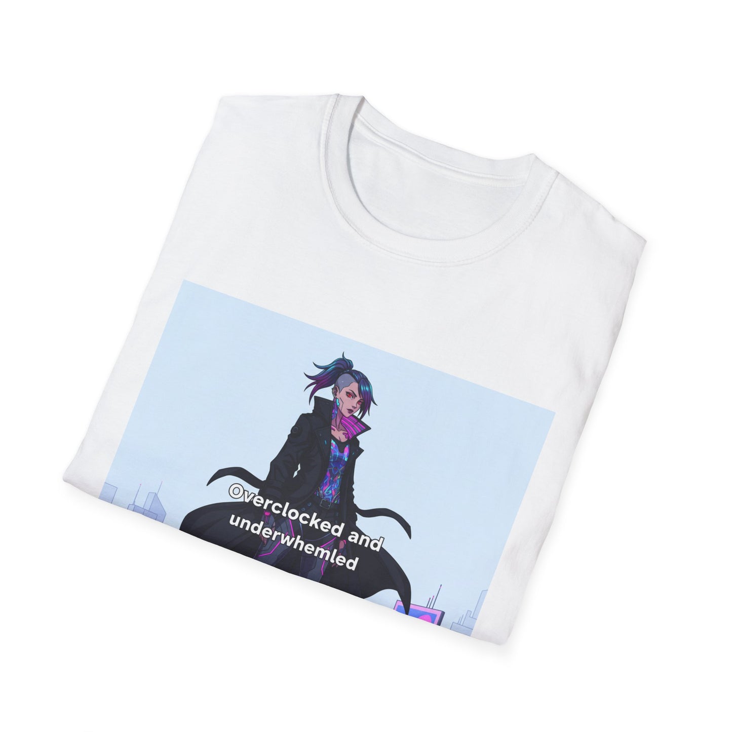 Cyberpunk Hacker T-Shirt – “Overclocked and Underwhelmed” | Futuristic Techwear Graphic Tee