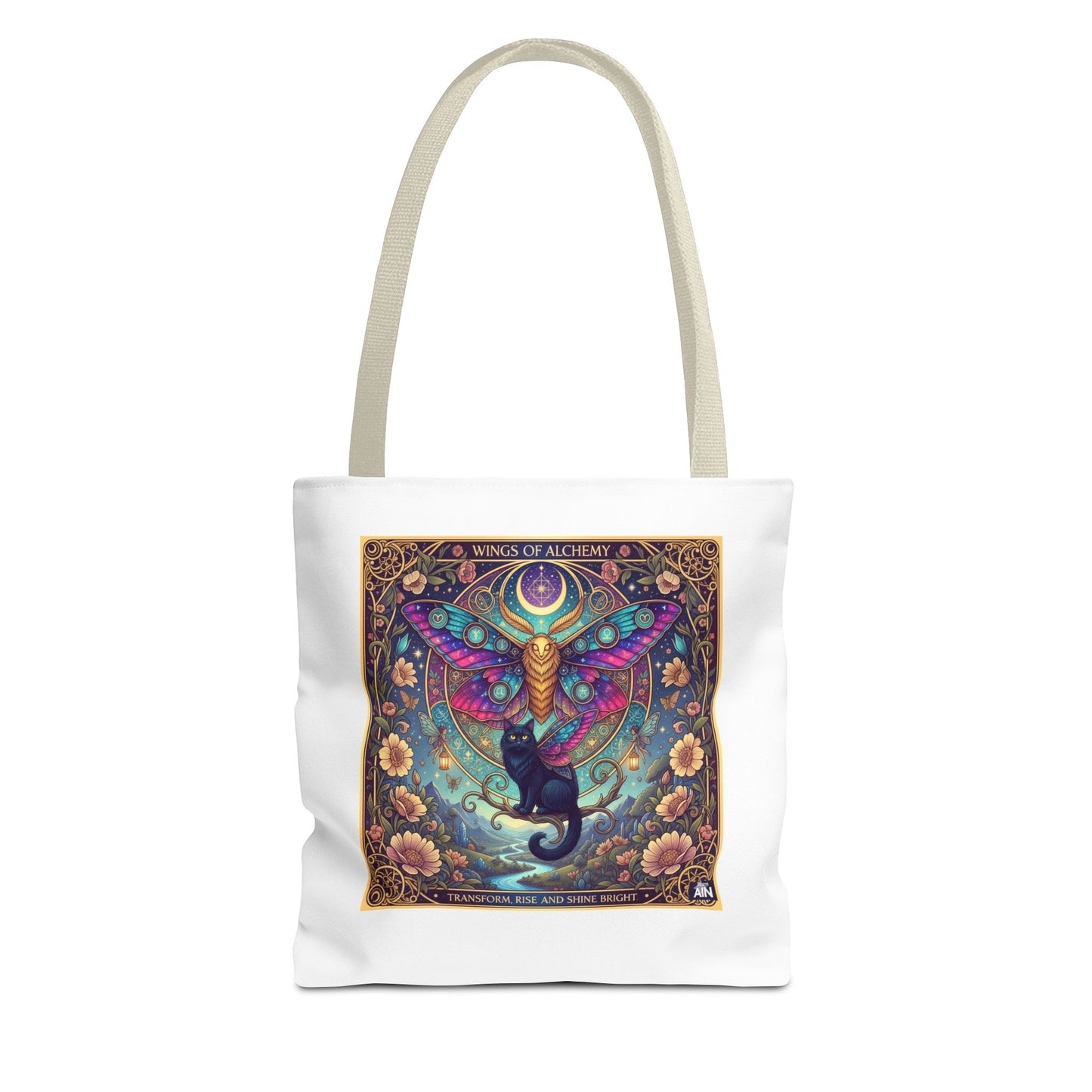 Mystical Cat Tote Bag | Boho Butterfly Design | Eco-friendly Bag | Gift for Nature Lovers | Stylish Shopping & Gym Bag